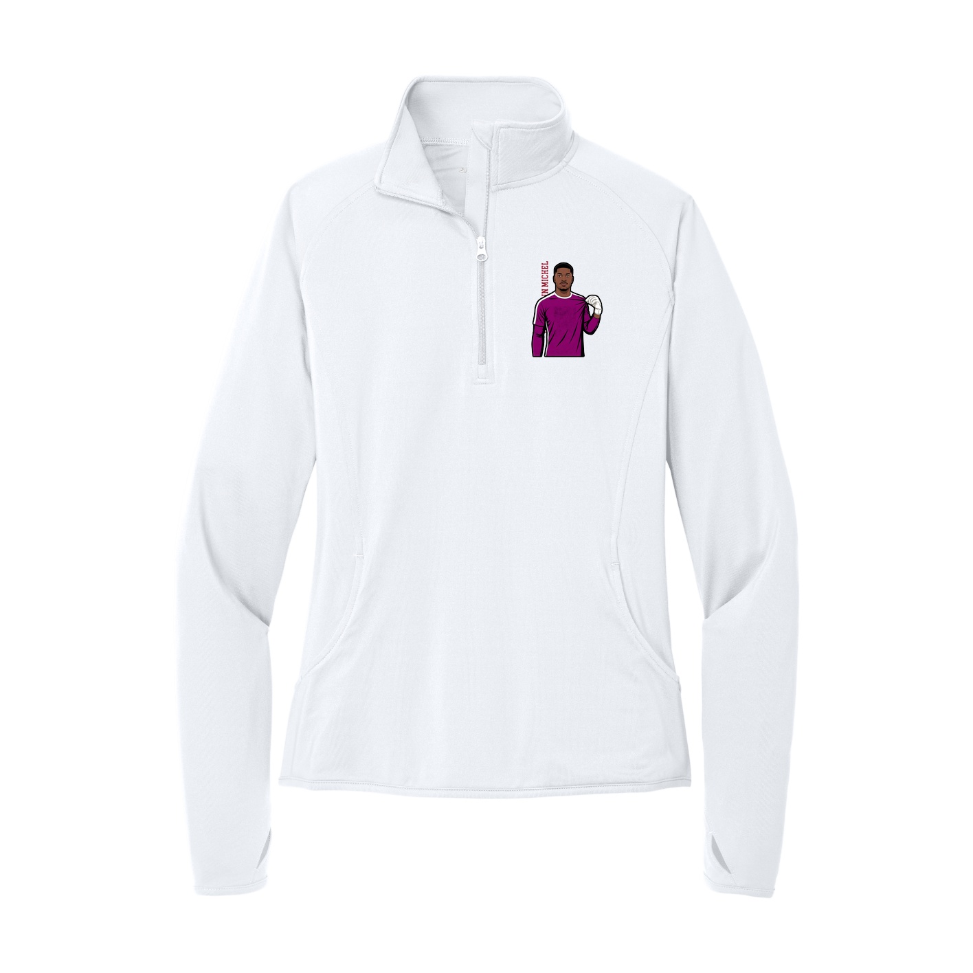 Women's Q-Zip Pullover — Name Vertical in White