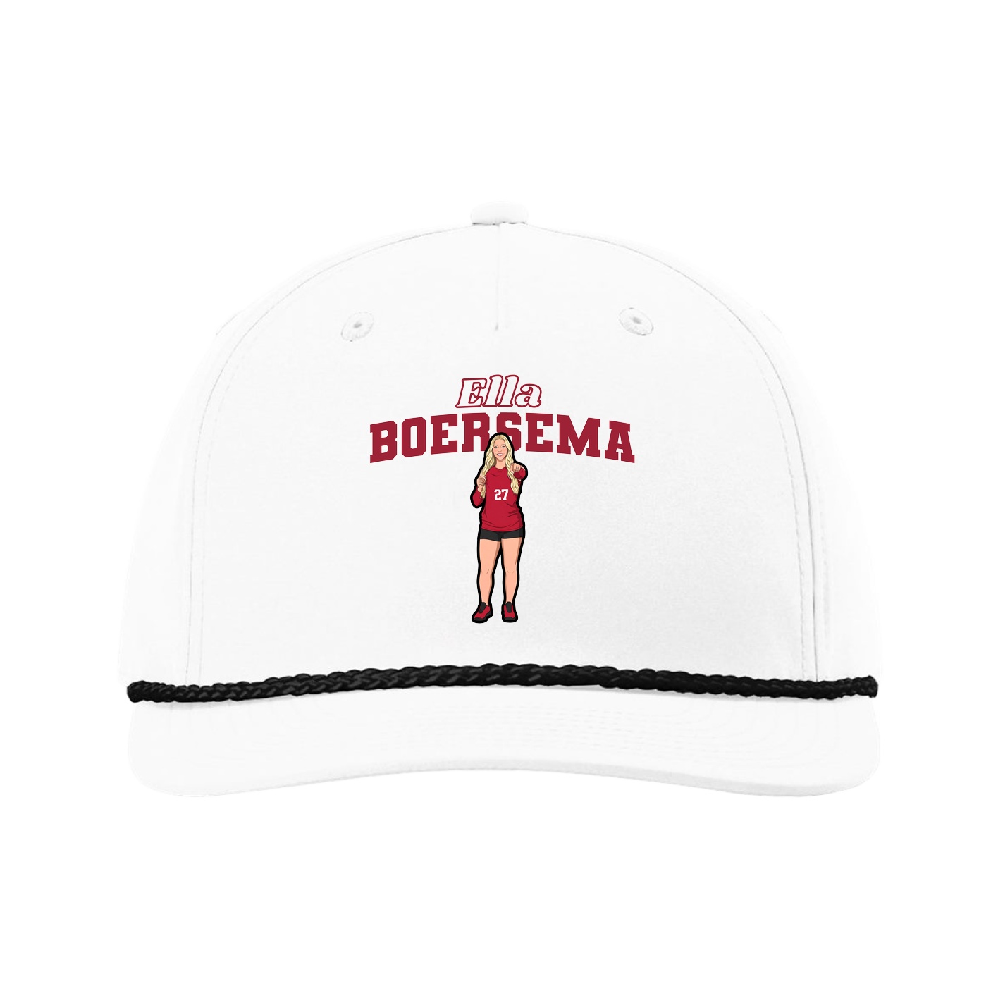 Five-Panel Classic Rope Cap — Name Arch in White