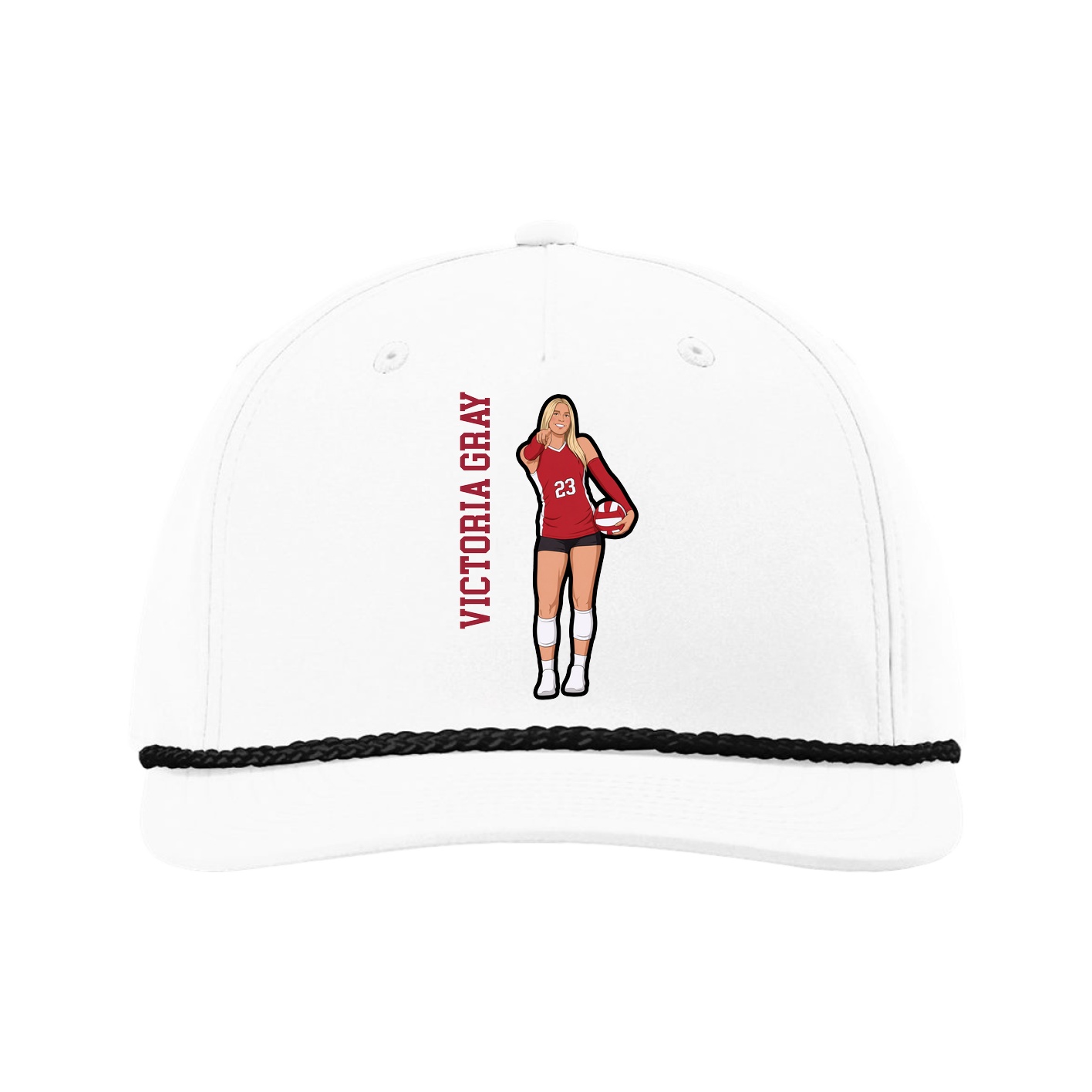 Five-Panel Classic Rope Cap — Name Vertical in White