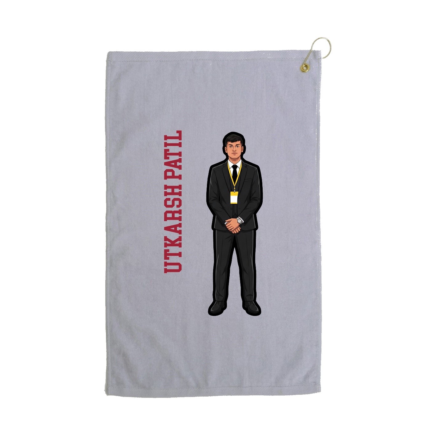 Golf Towel — Name Vertical in Grey