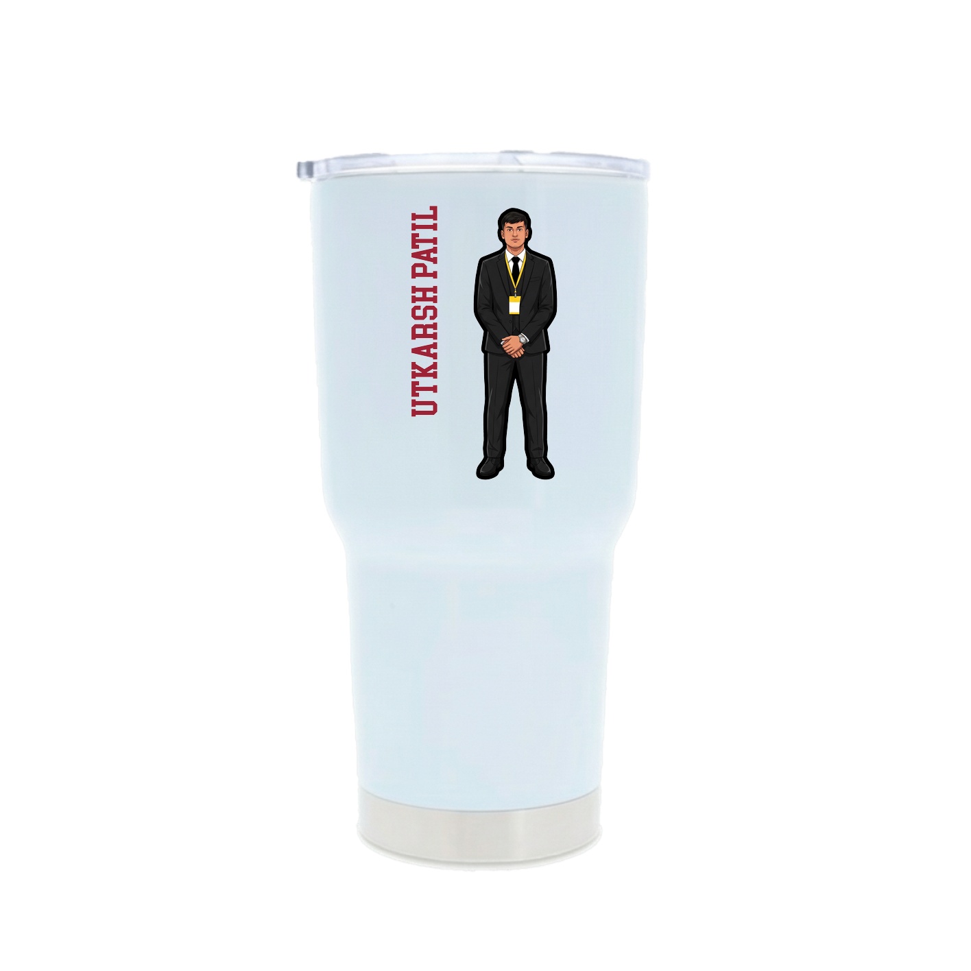 30oz Stainless Steel Tumbler — Name Vertical in White