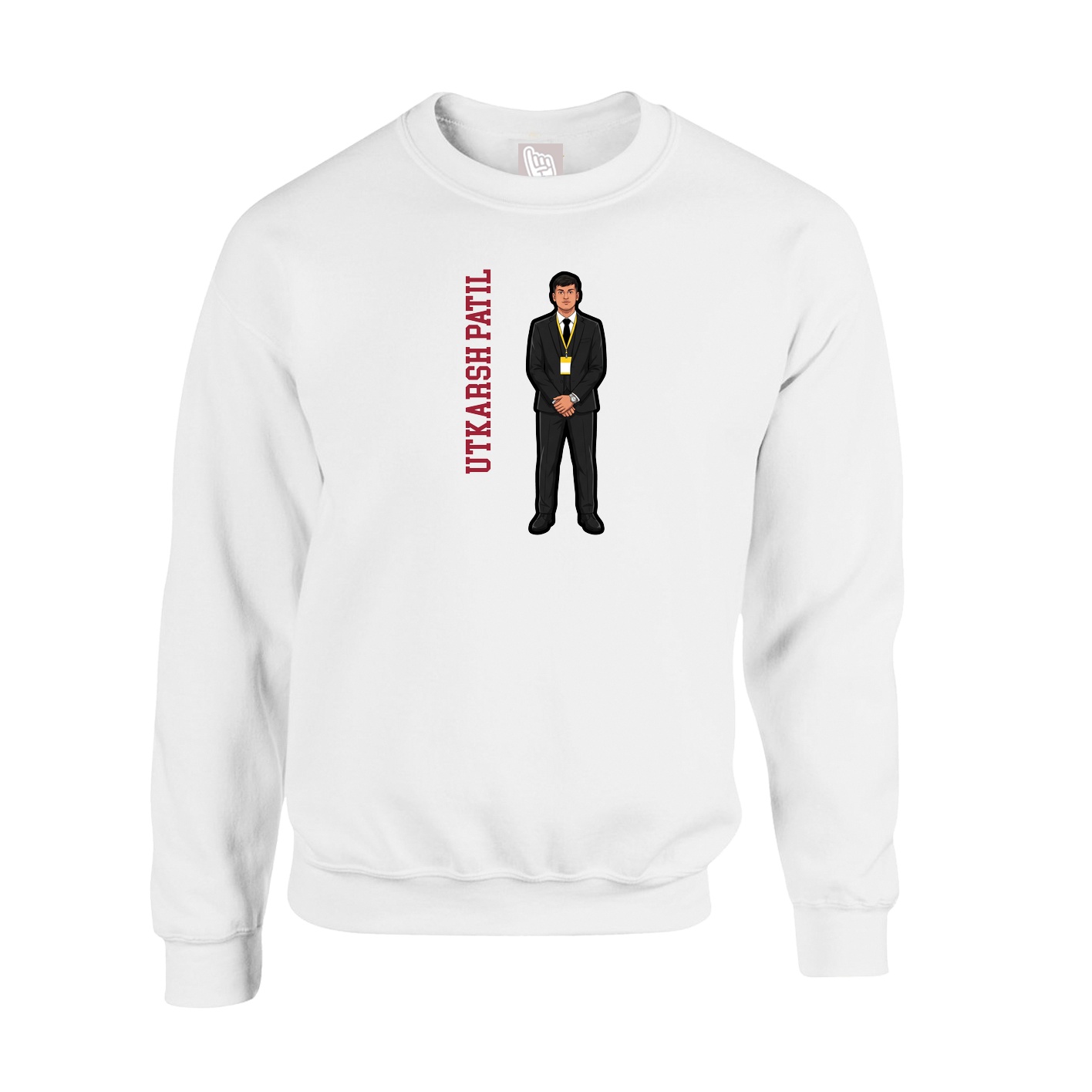 Fleece Crew — Name Vertical in White