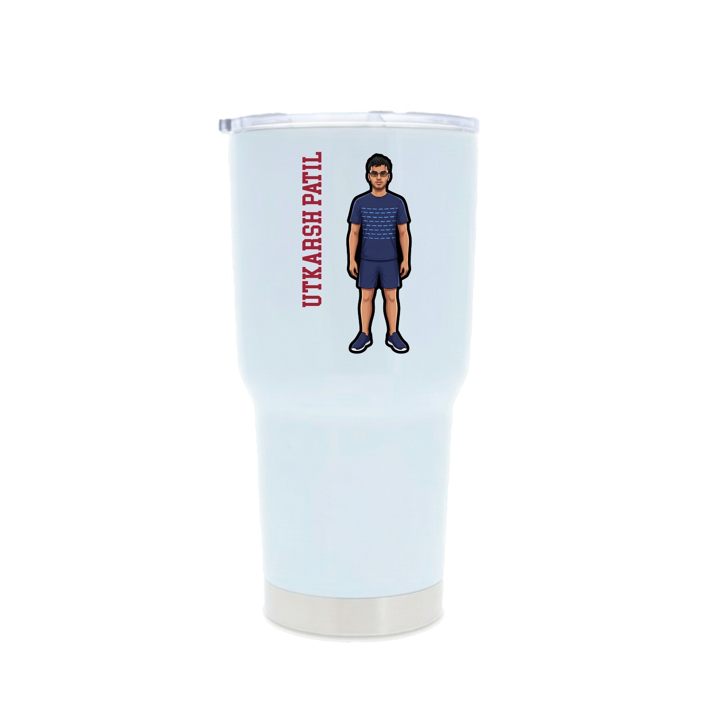 30oz Stainless Steel Tumbler — Name Vertical in White