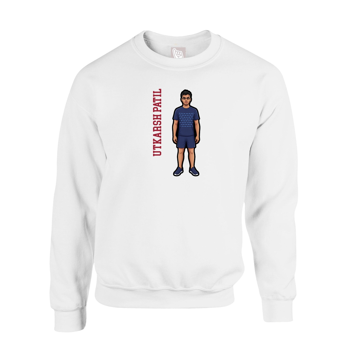 Fleece Crew — Name Vertical in White