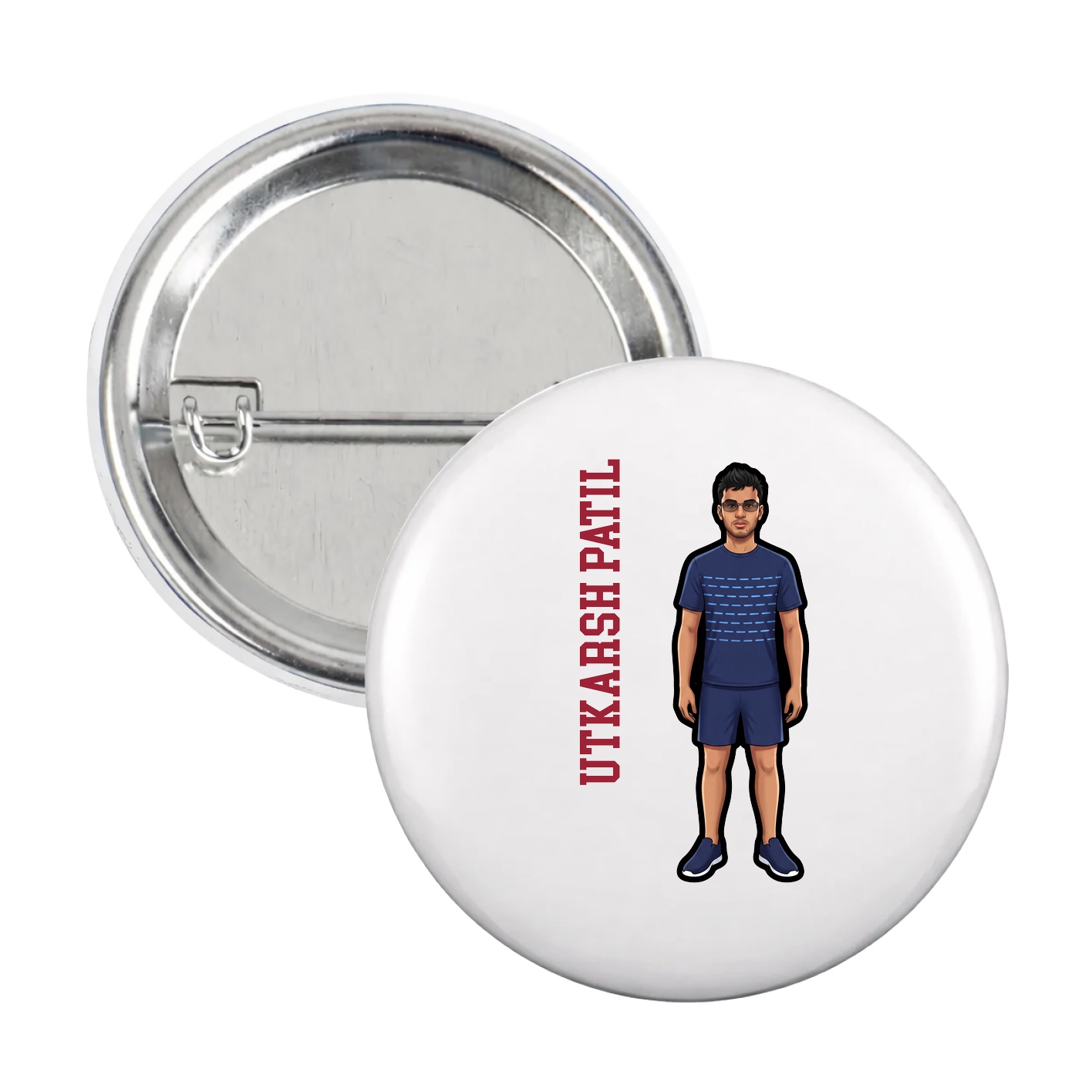 Game Day Button — Name Vertical in White