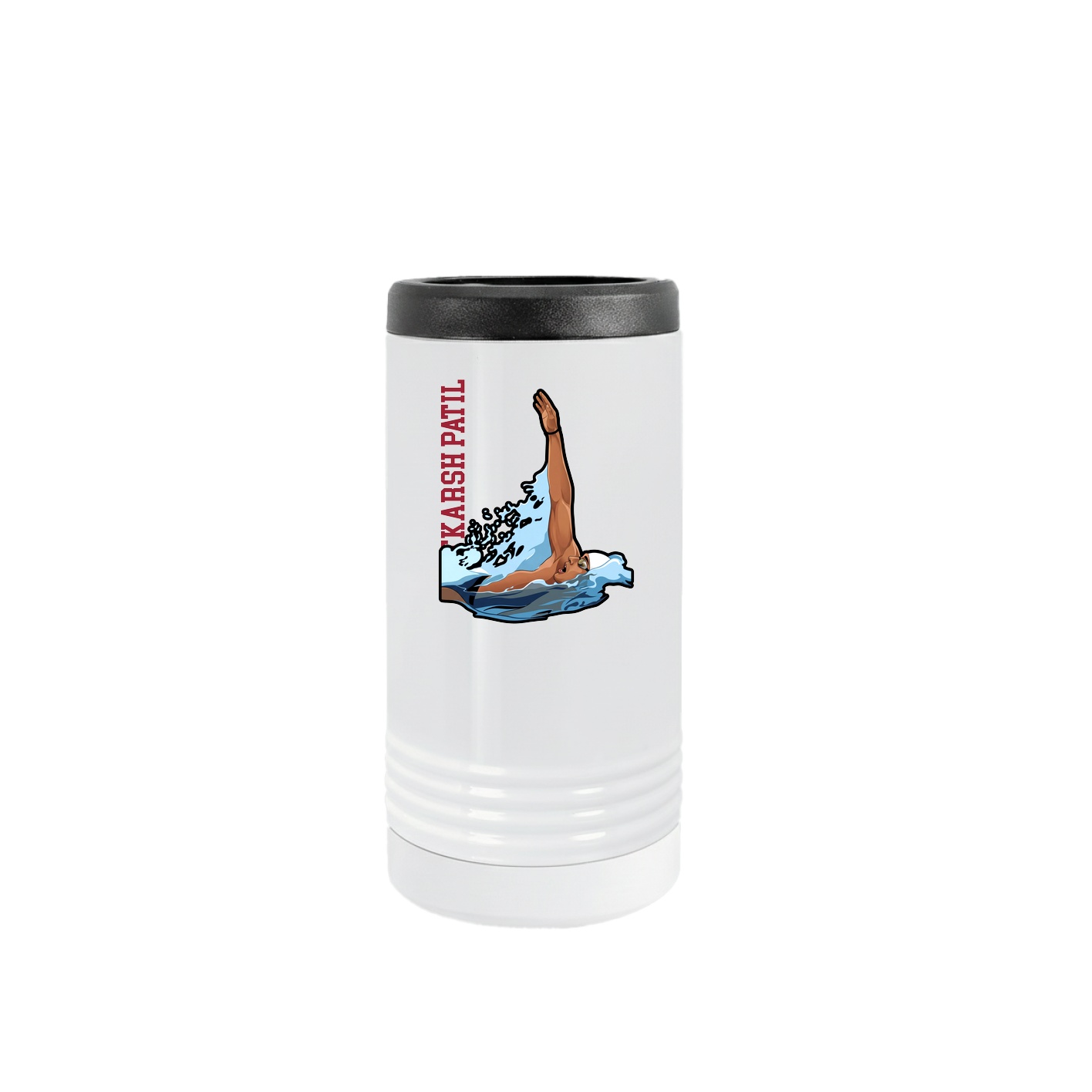 Slim Beverage Holder — Name Vertical in White