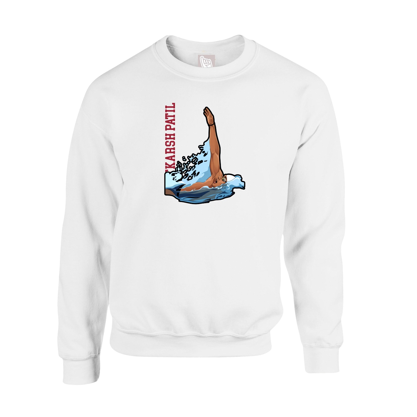 Fleece Crew — Name Vertical in White