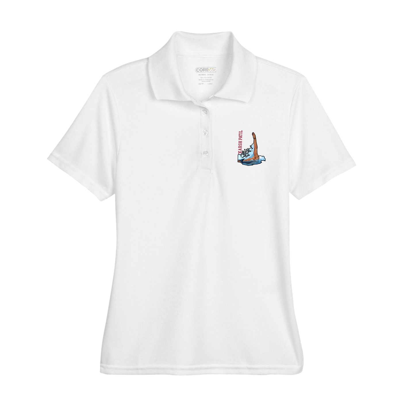 Womens Performance Polo — Name Vertical in White