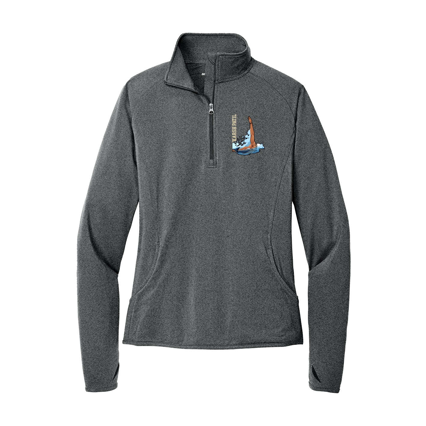 Women's Q-Zip Pullover — Name Vertical in Grey