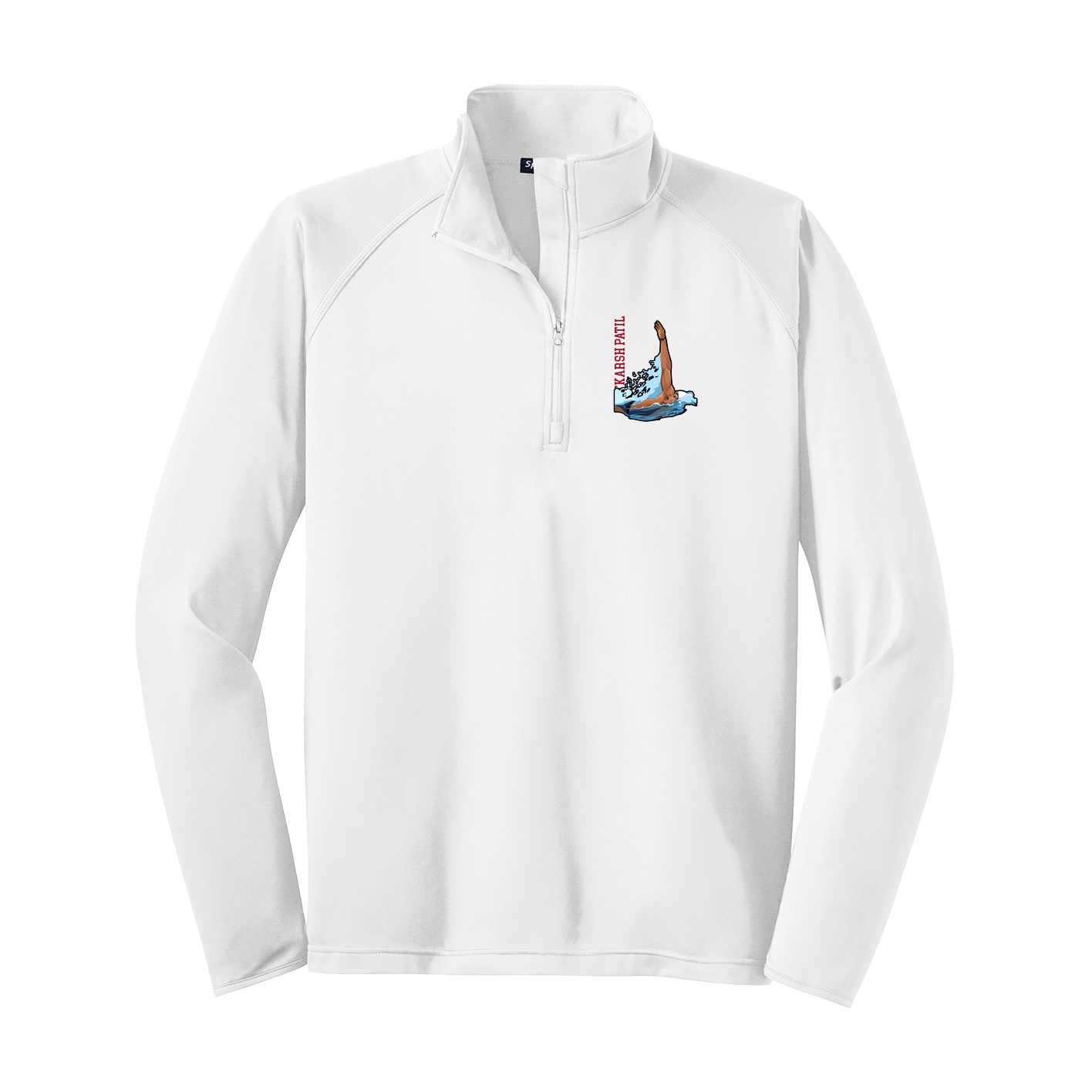 Q-Zip Pullover — Name Vertical in White