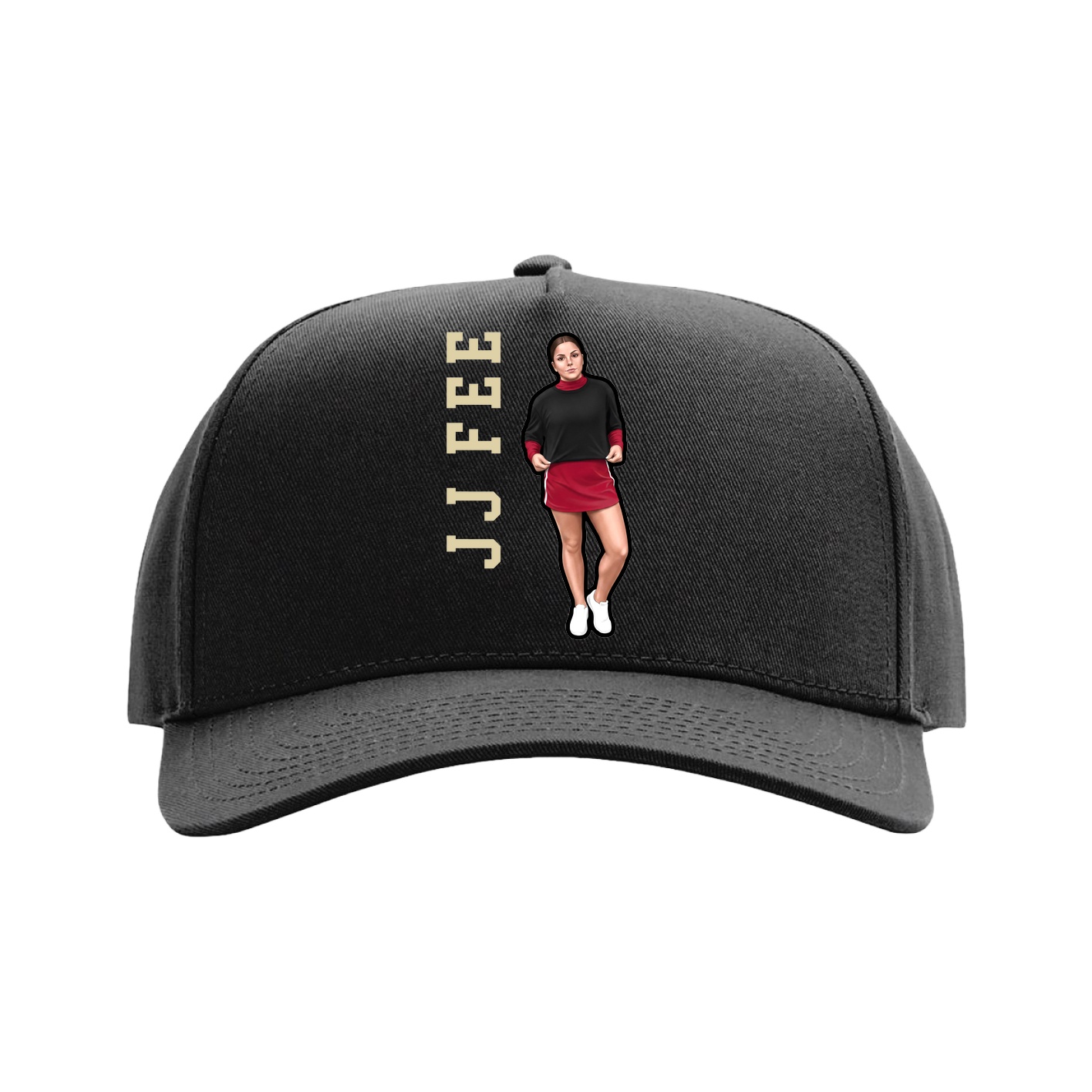 Full Fabric Five-Panel Champ Cap — Name Vertical in Black
