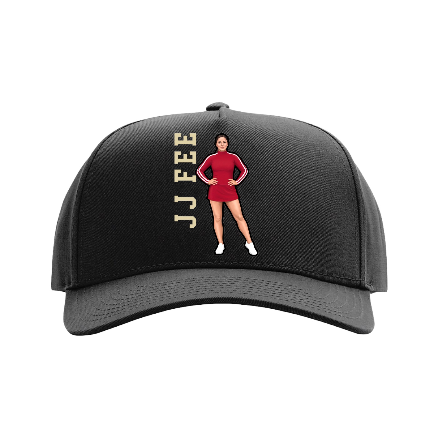 Full Fabric Five-Panel Champ Cap — Name Vertical in Black