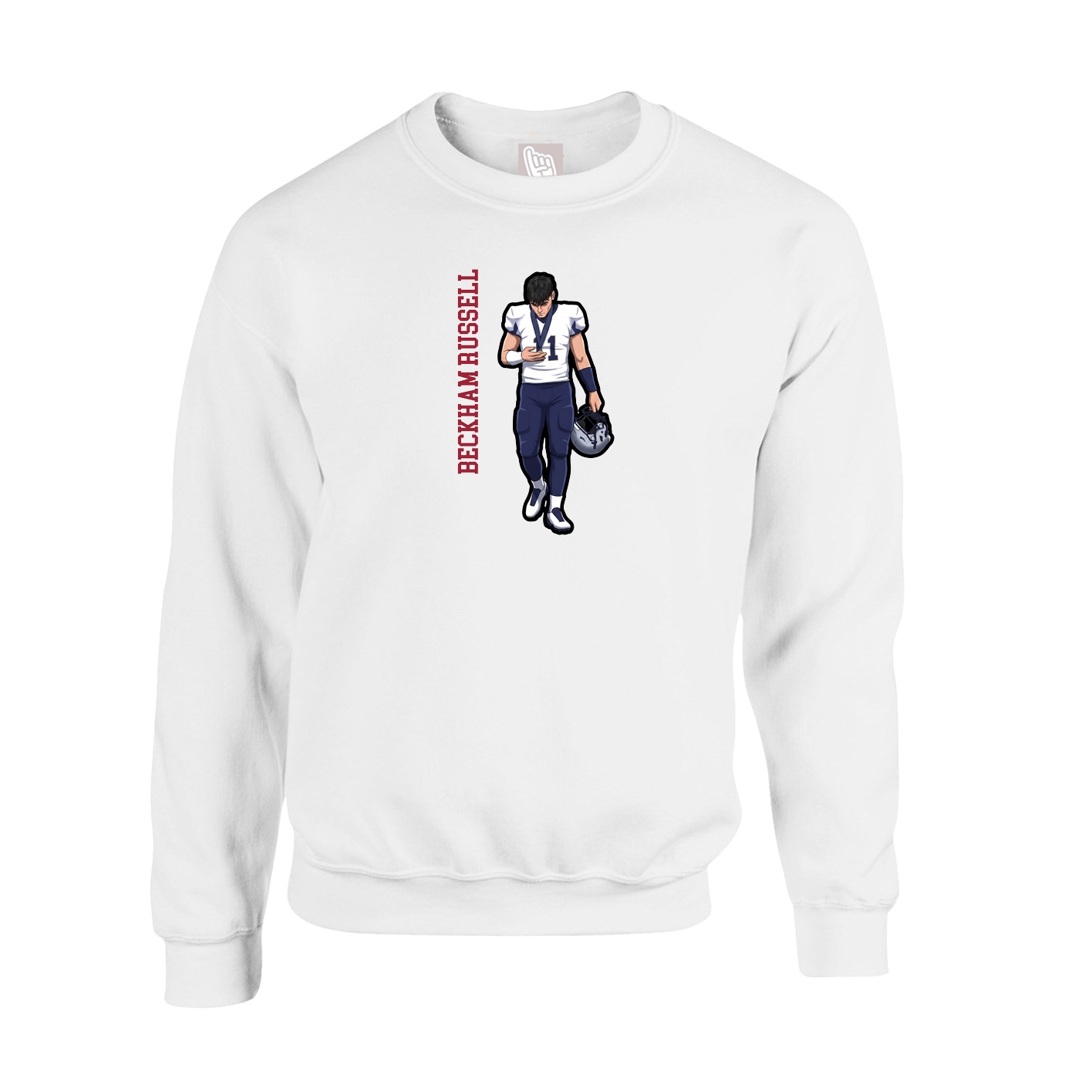 Fleece Crew — Name Vertical in White