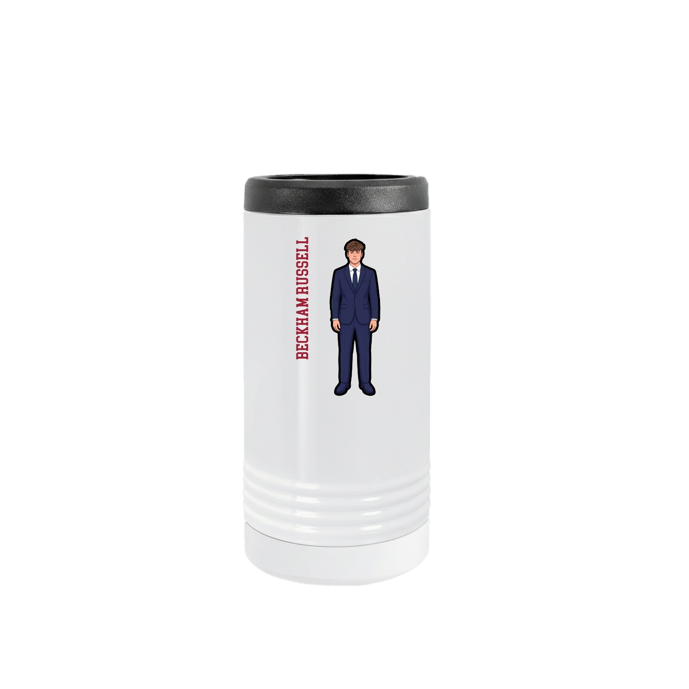 Slim Beverage Holder — Name Vertical in White