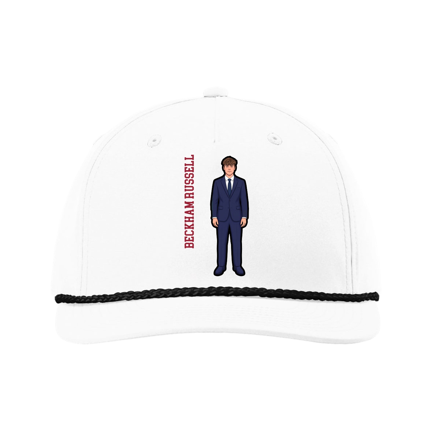 Five-Panel Classic Rope Cap — Name Vertical in White