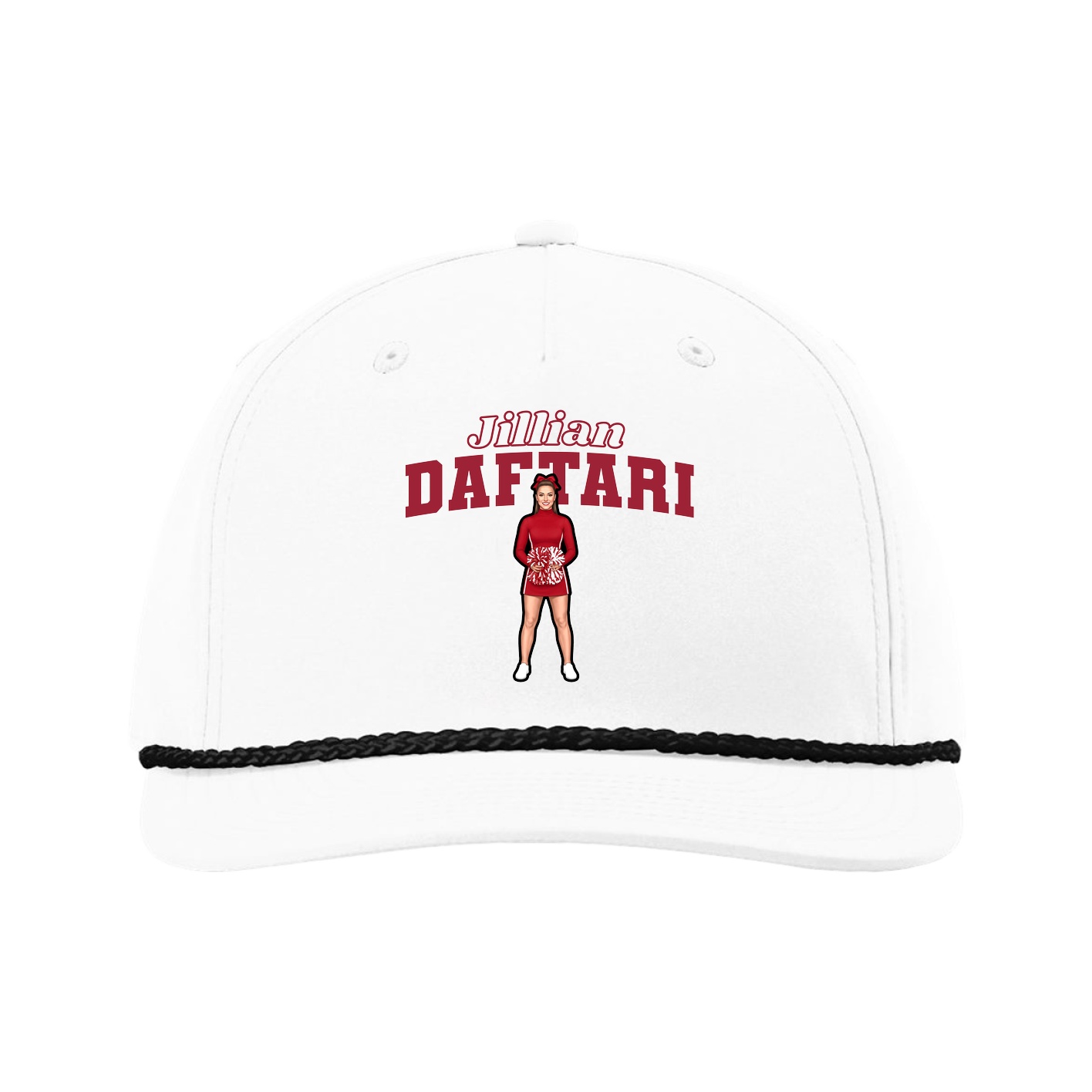Five-Panel Classic Rope Cap — Name Arch in White