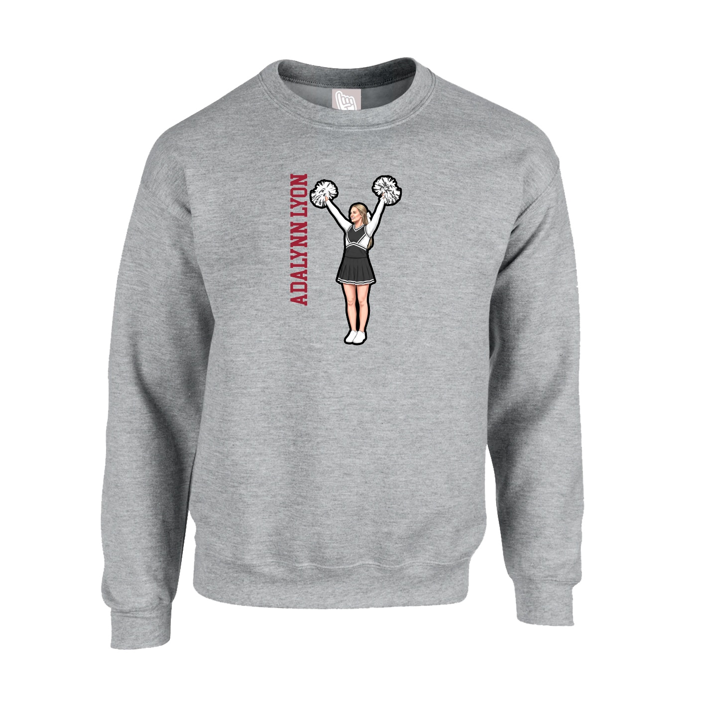 Fleece Crew — Name Vertical in Grey