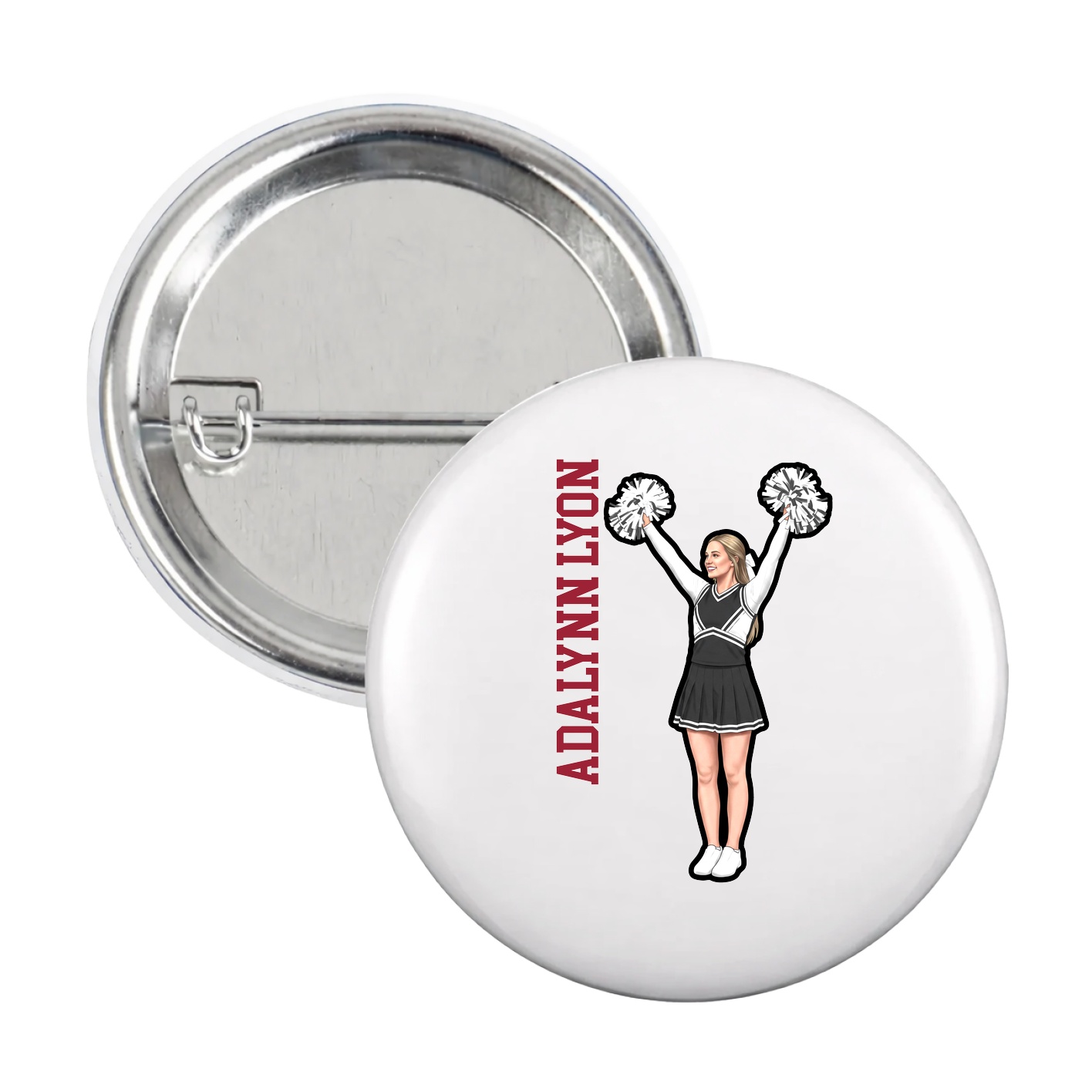 Game Day Button — Name Vertical in White