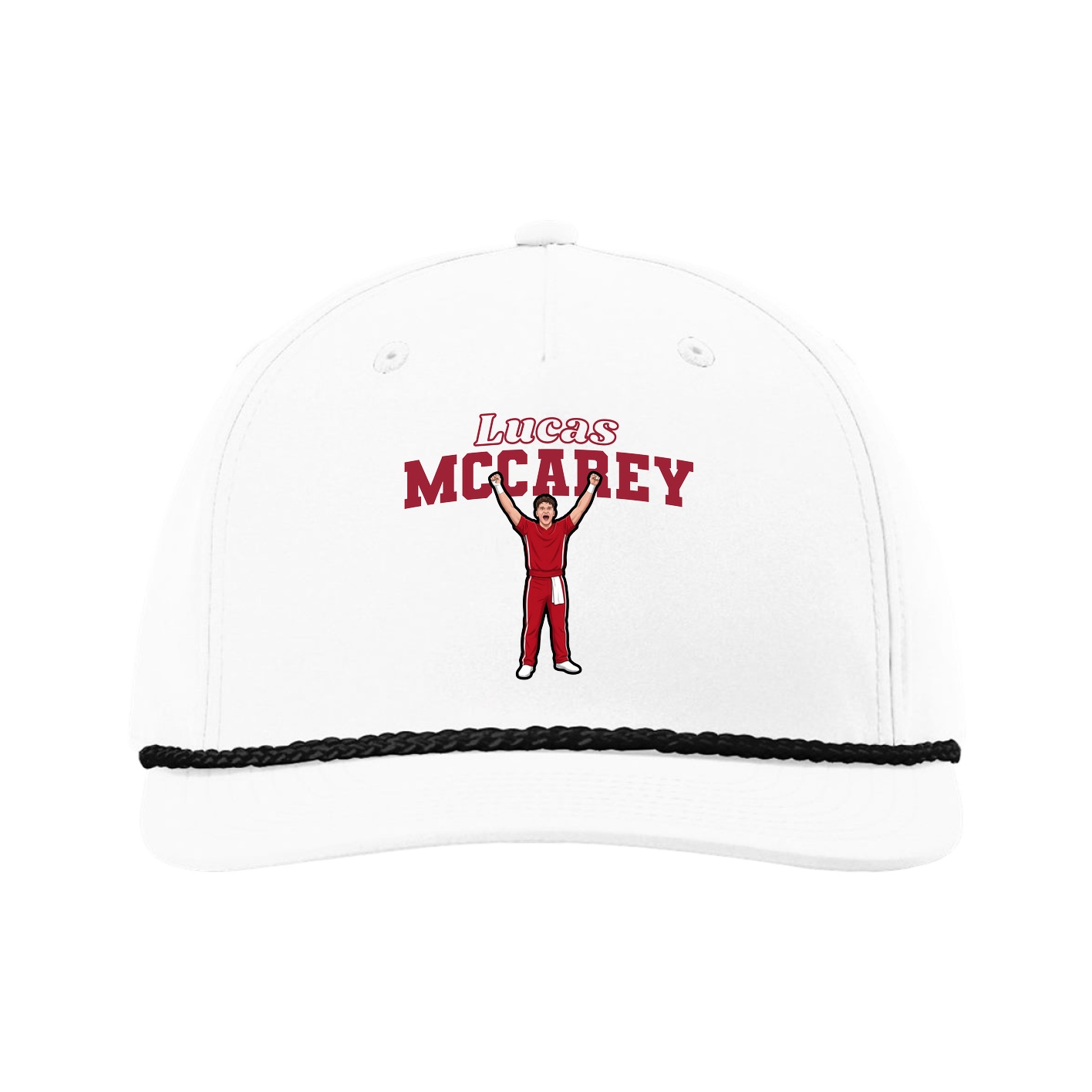 Five-Panel Classic Rope Cap — Name Arch in White