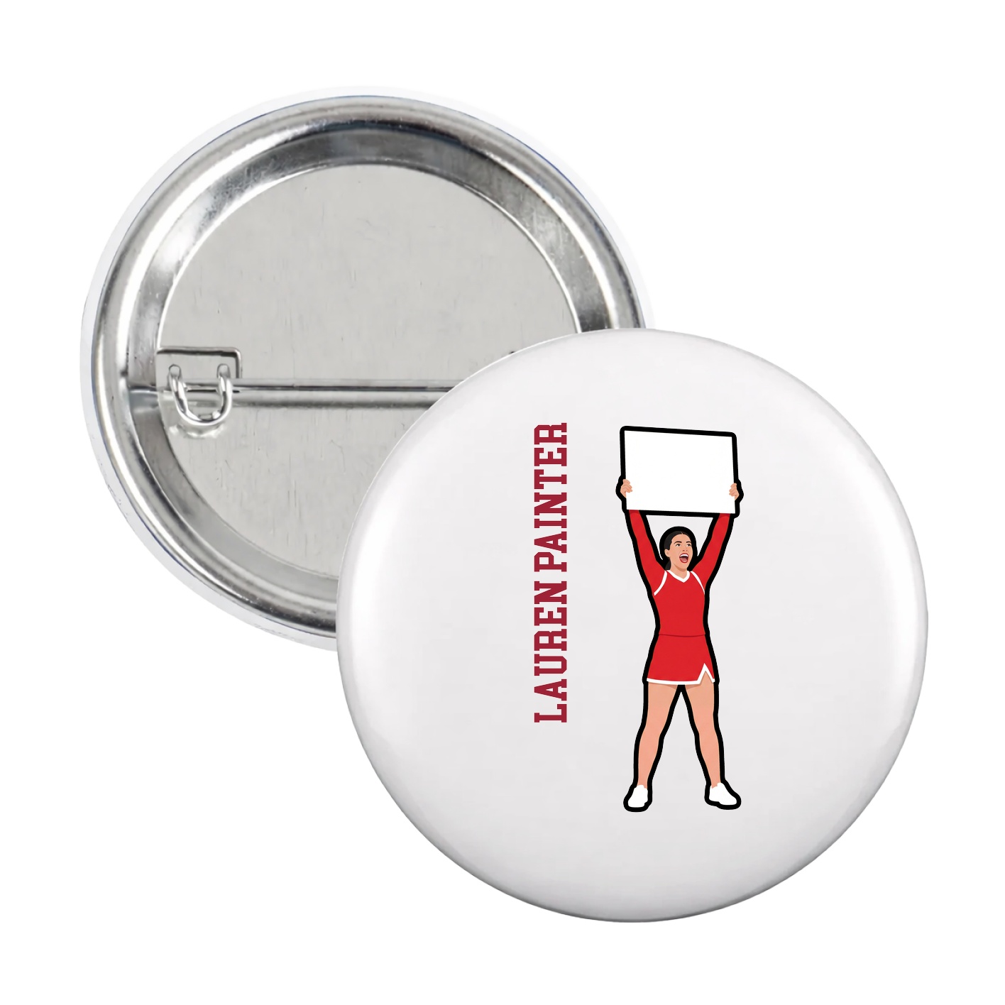 Game Day Button — Name Vertical in White