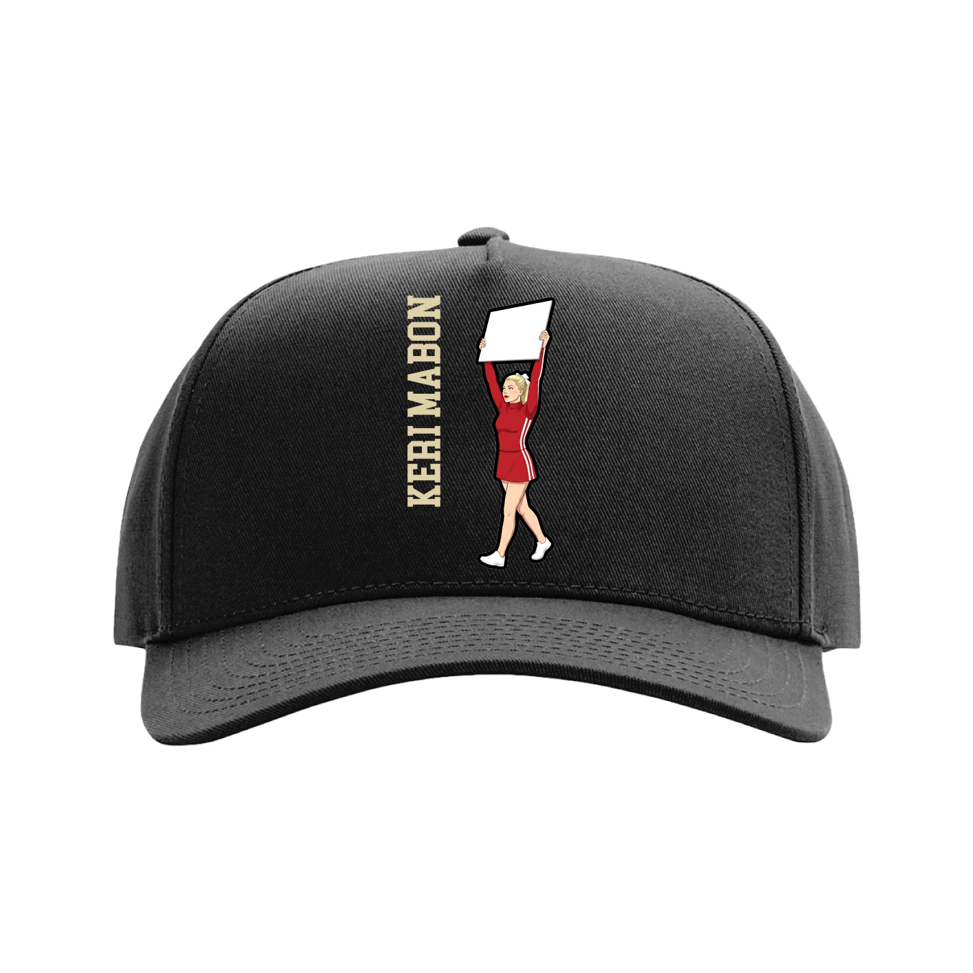 Full Fabric Five-Panel Champ Cap — Name Vertical in Black