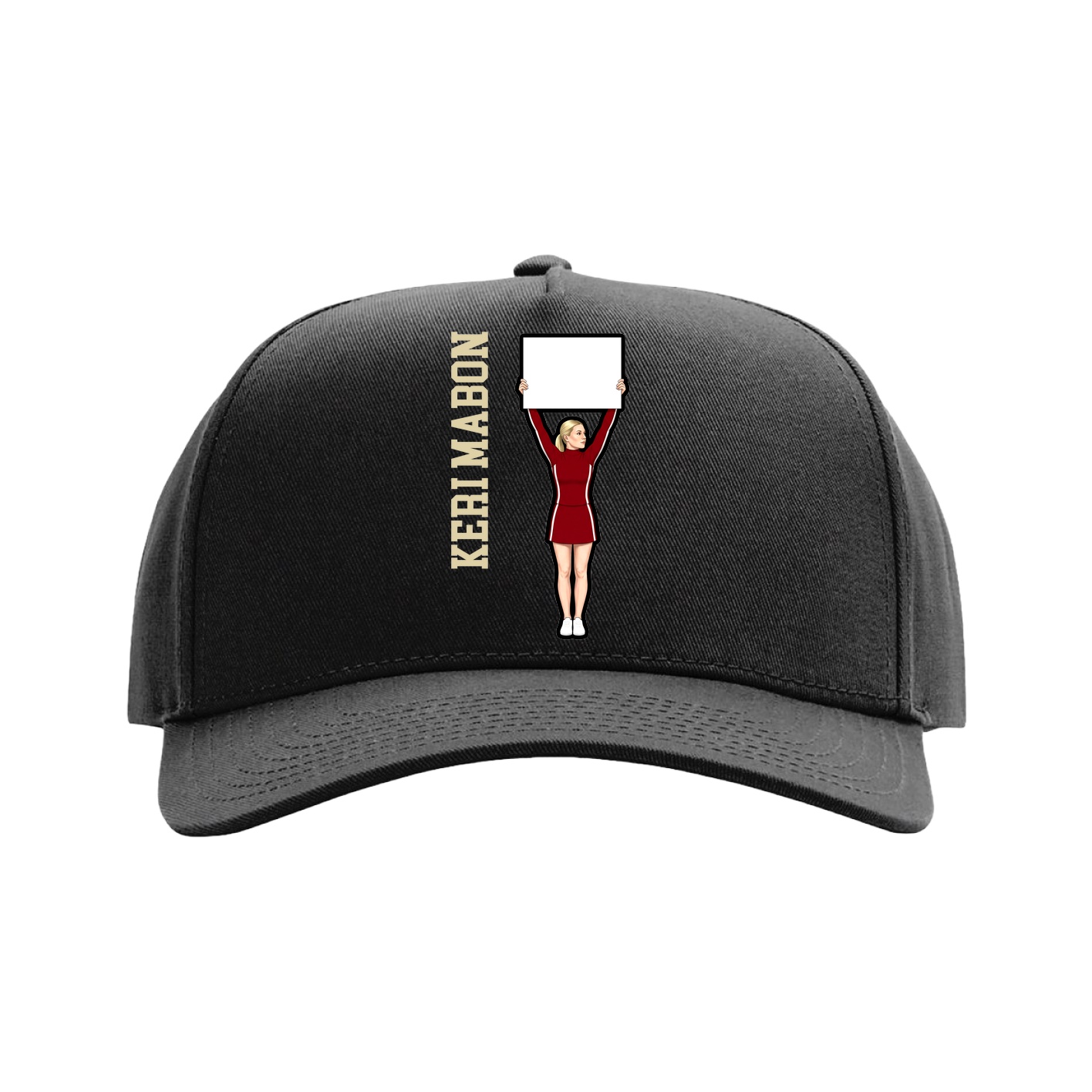 Full Fabric Five-Panel Champ Cap — Name Vertical in Black