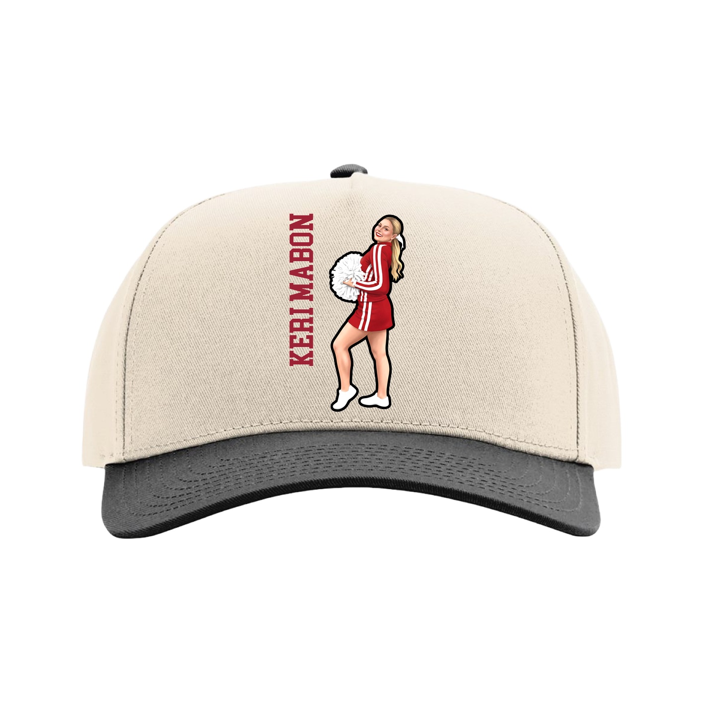 Full Fabric Five-Panel Champ Cap — Name Vertical in Cream/Black