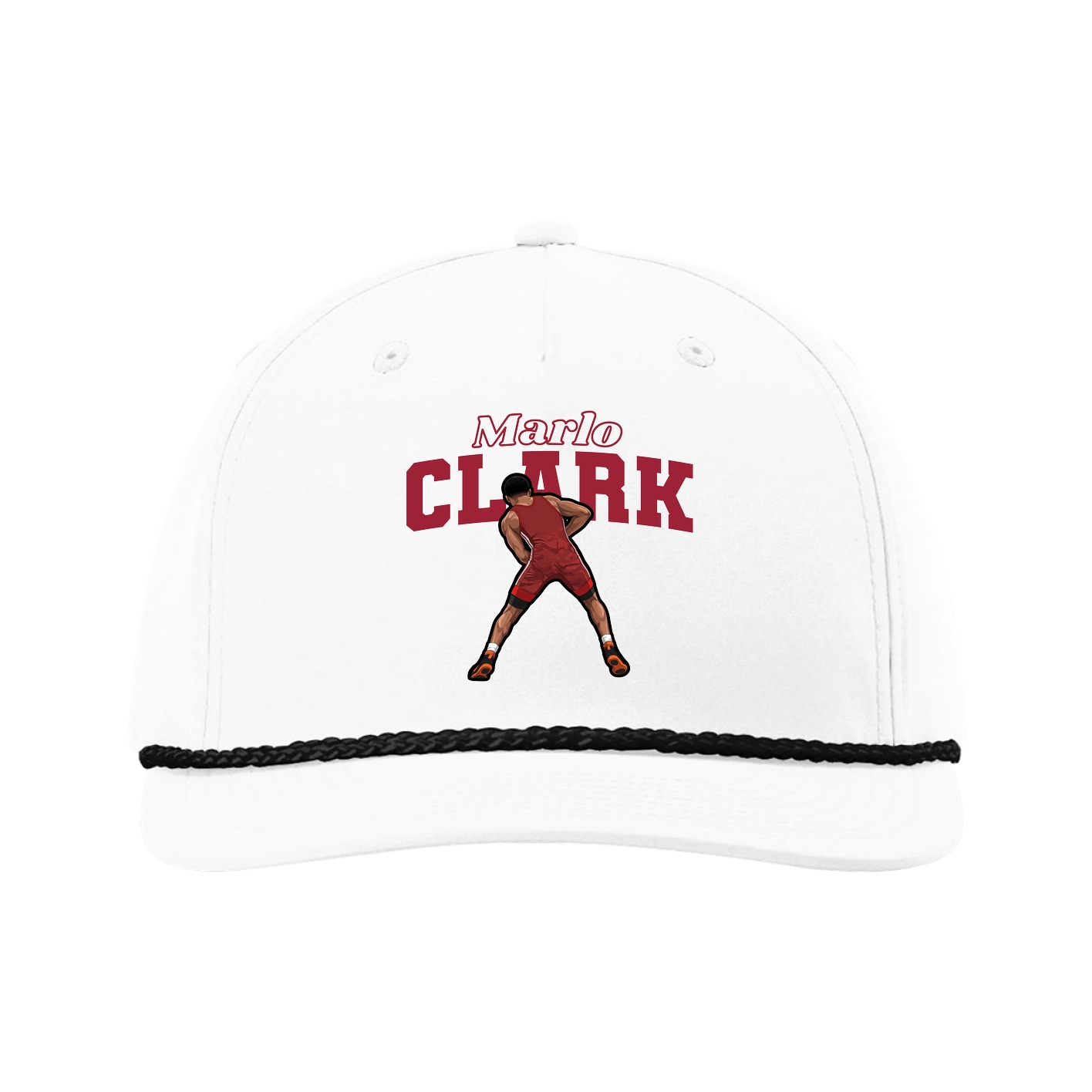 Five-Panel Classic Rope Cap — Name Arch in White