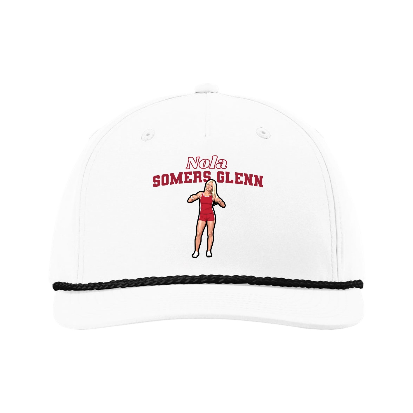 Five-Panel Classic Rope Cap — Name Arch in White