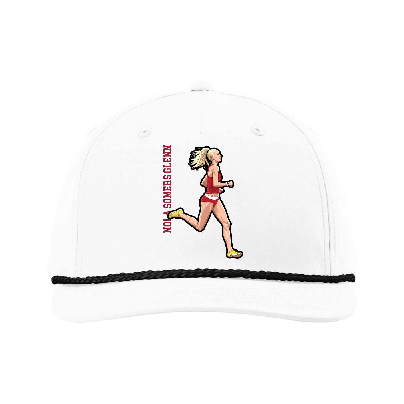 Five-Panel Classic Rope Cap — Name Vertical in White