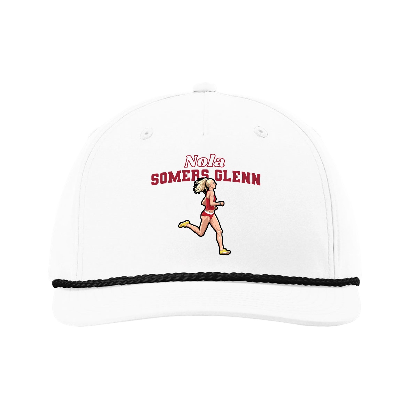 Five-Panel Classic Rope Cap — Name Arch in White