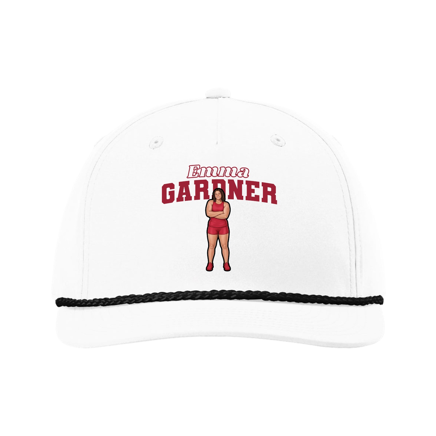 Five-Panel Classic Rope Cap — Name Arch in White