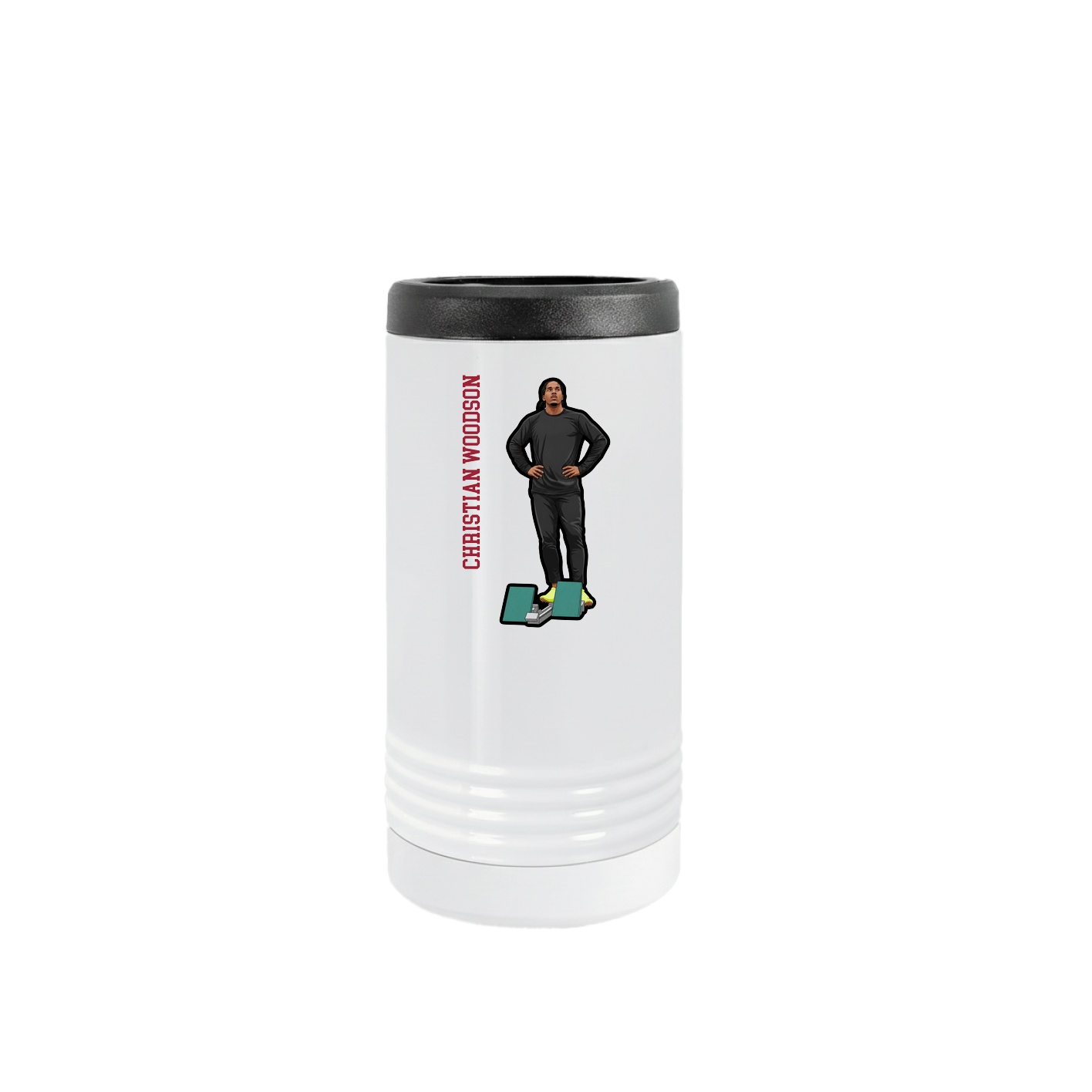 Slim Beverage Holder — Name Vertical in White