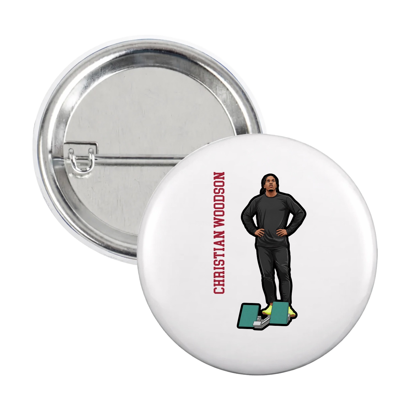 Game Day Button — Name Vertical in White