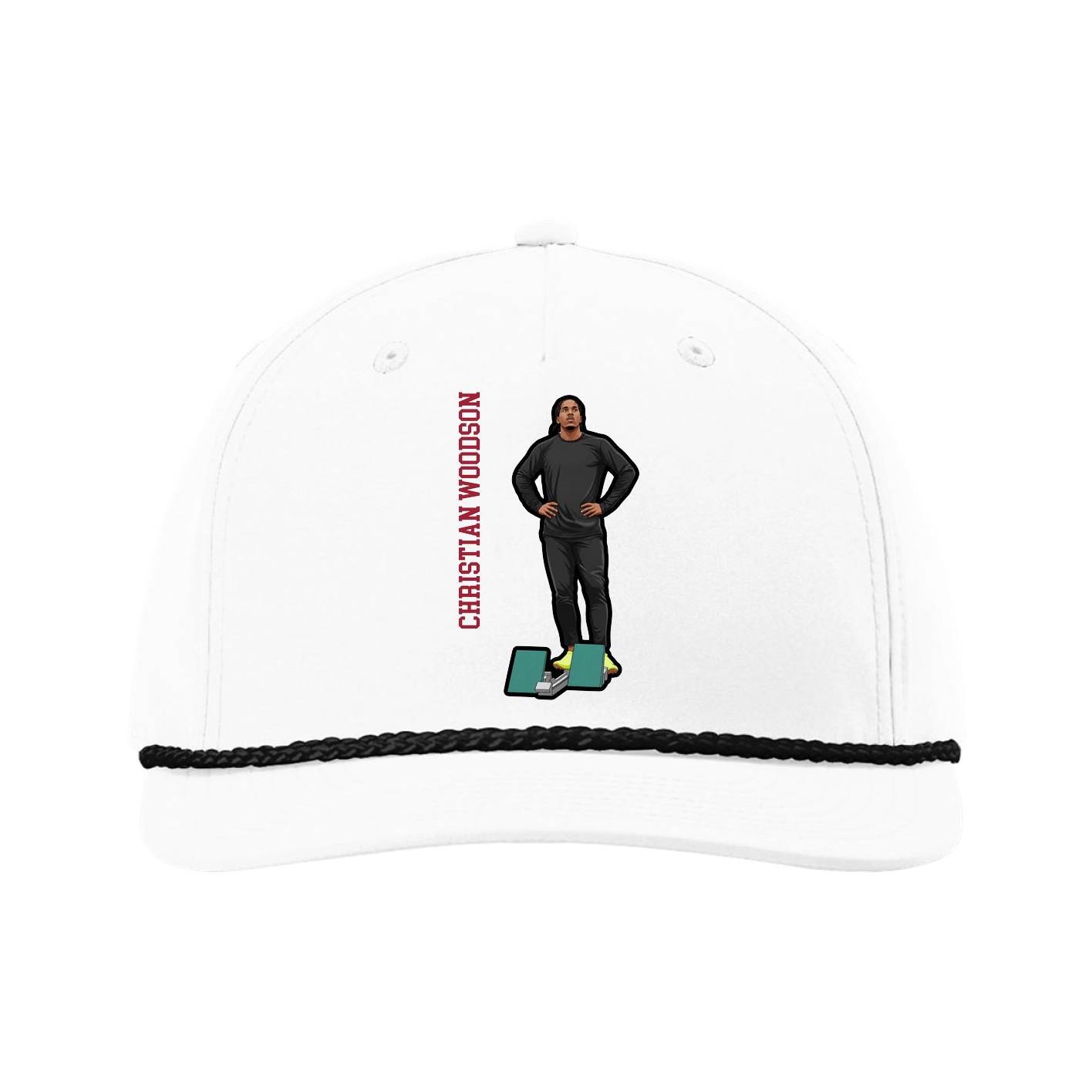 Five-Panel Classic Rope Cap — Name Vertical in White