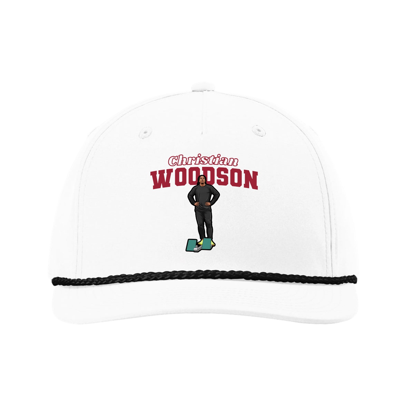 Five-Panel Classic Rope Cap — Name Arch in White