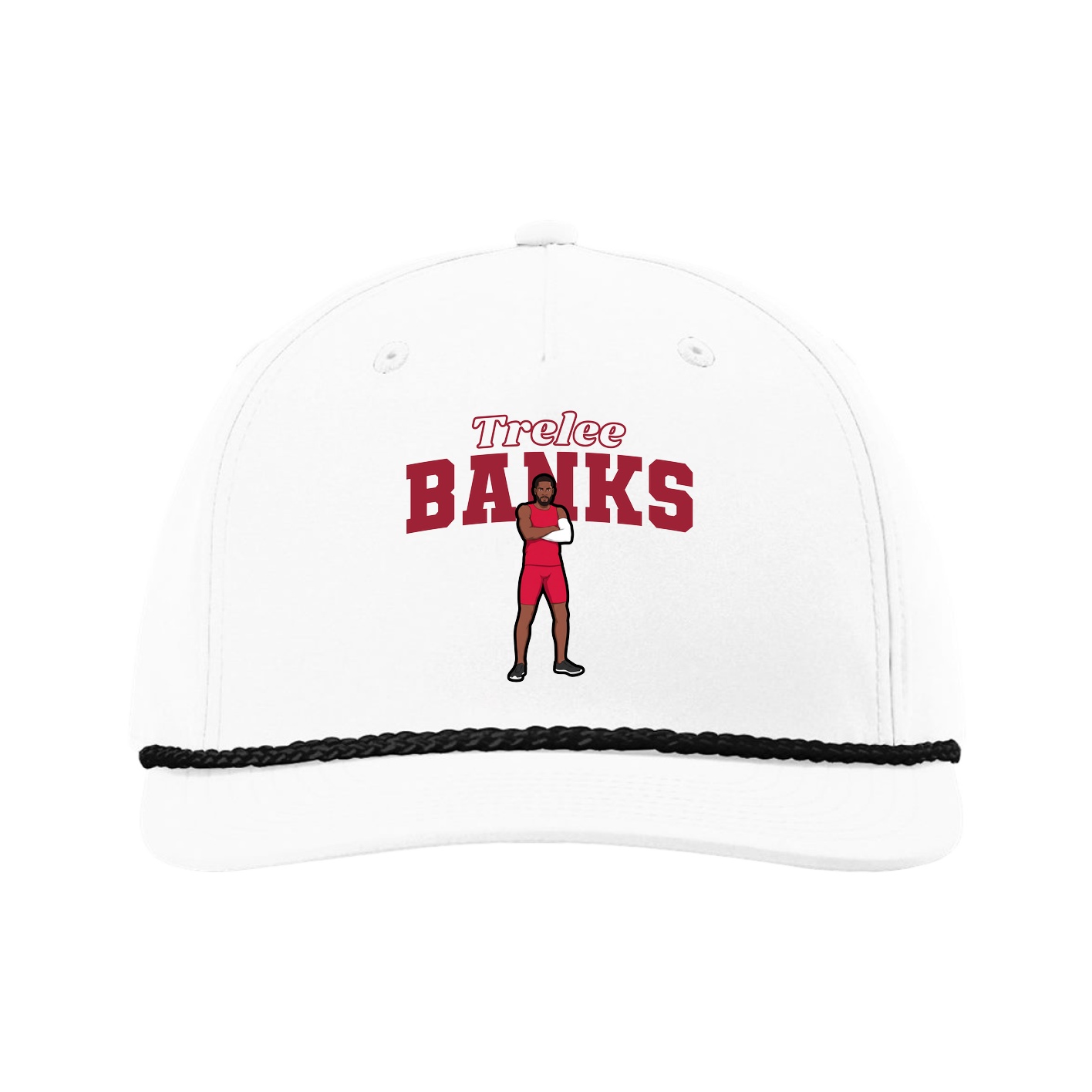 Five-Panel Classic Rope Cap — Name Arch in White