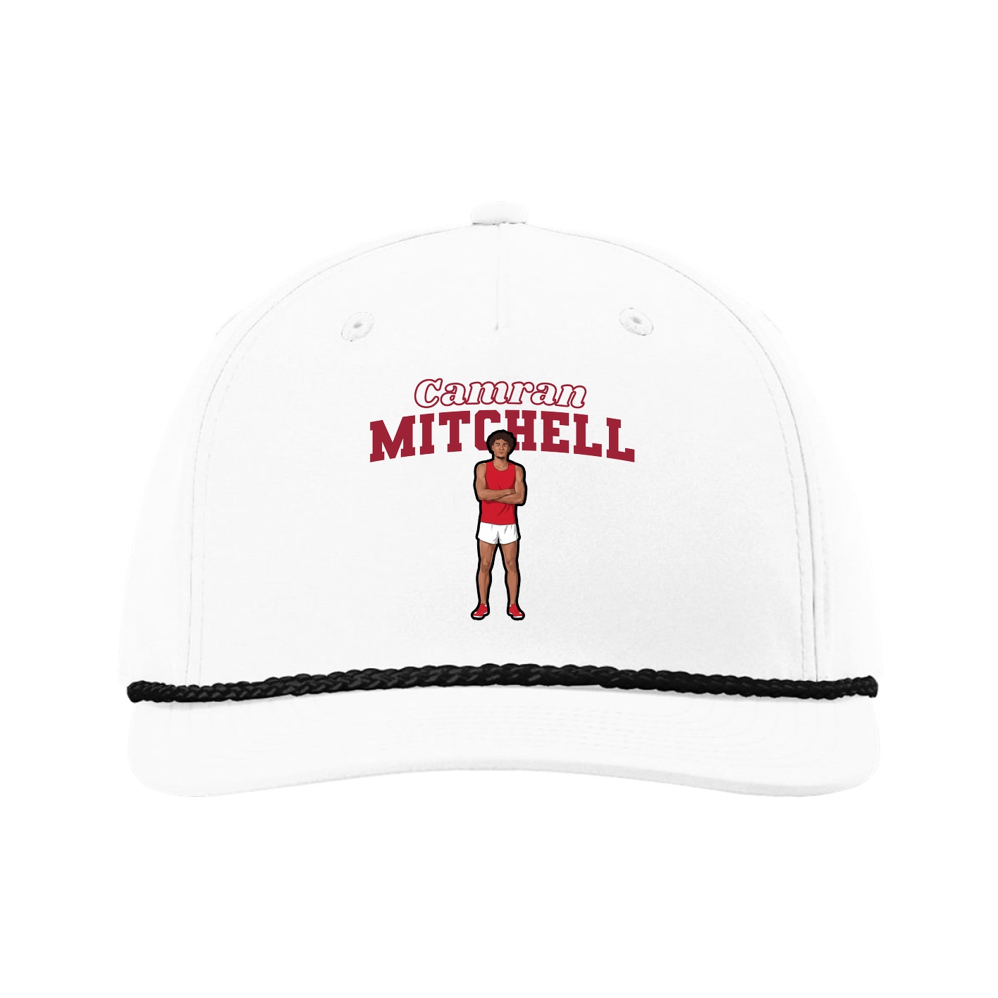 Five-Panel Classic Rope Cap — Name Arch in White