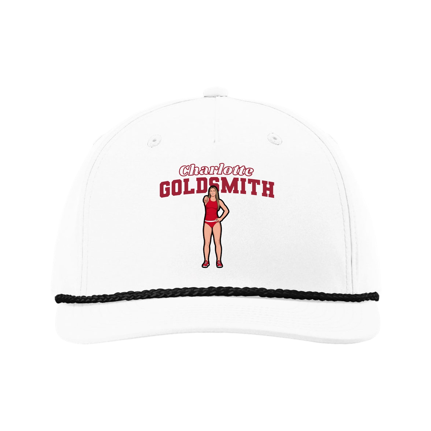 Five-Panel Classic Rope Cap — Name Arch in White