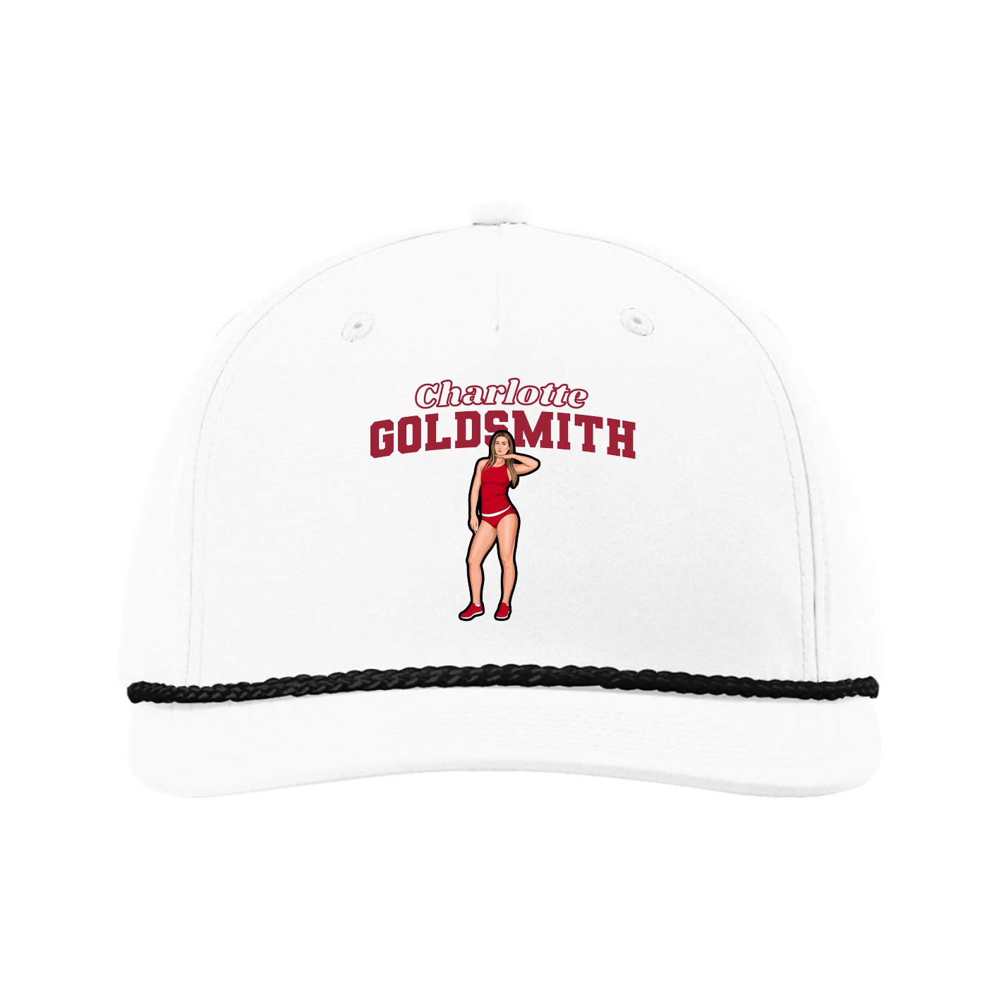 Five-Panel Classic Rope Cap — Name Arch in White