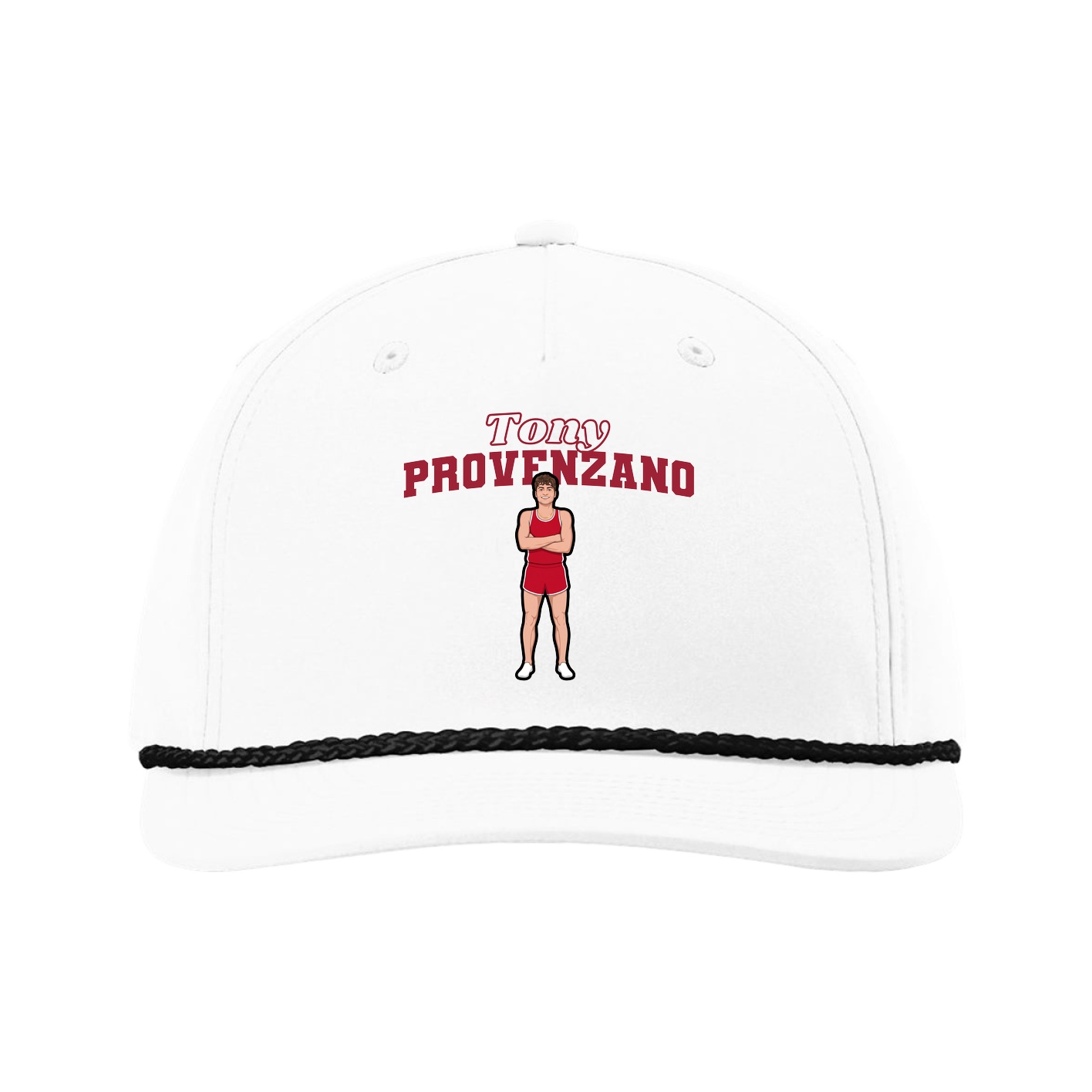Five-Panel Classic Rope Cap — Name Arch in White