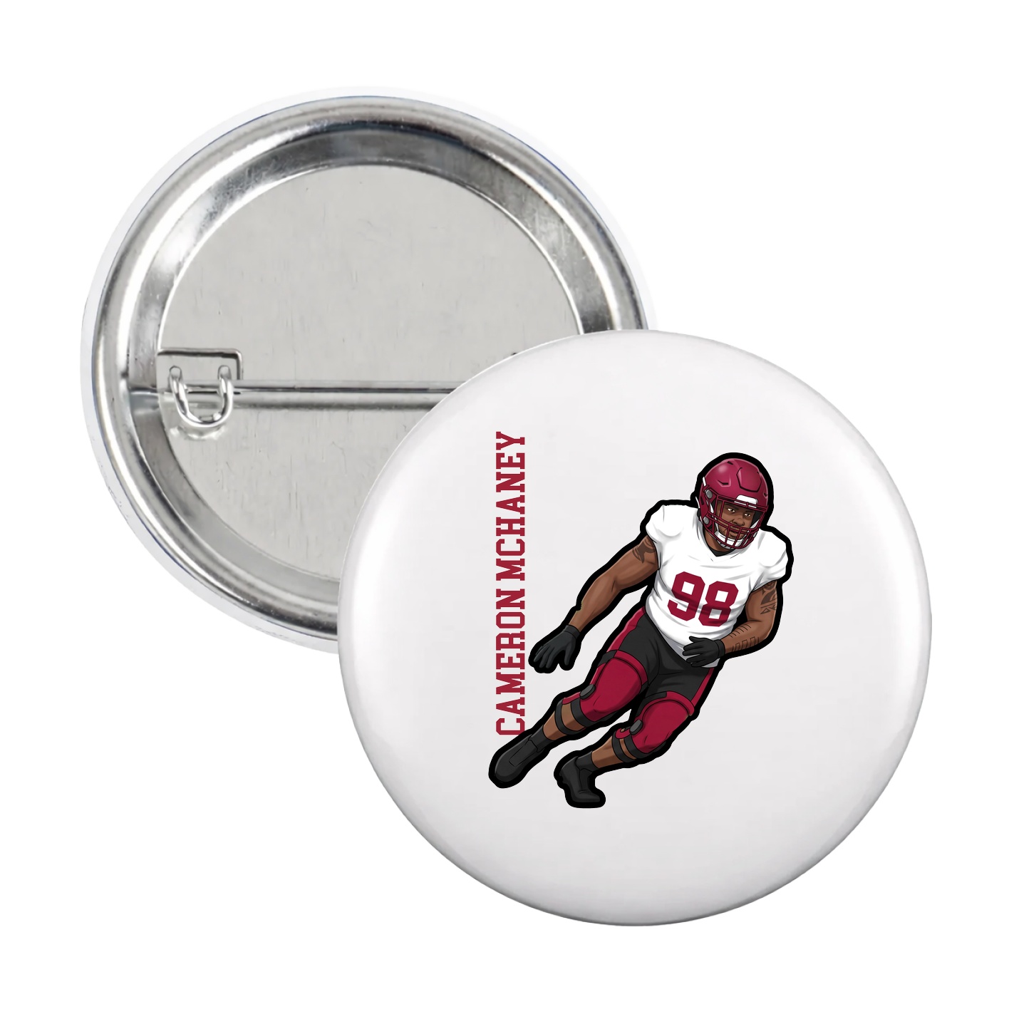 Game Day Button — Name Vertical in White