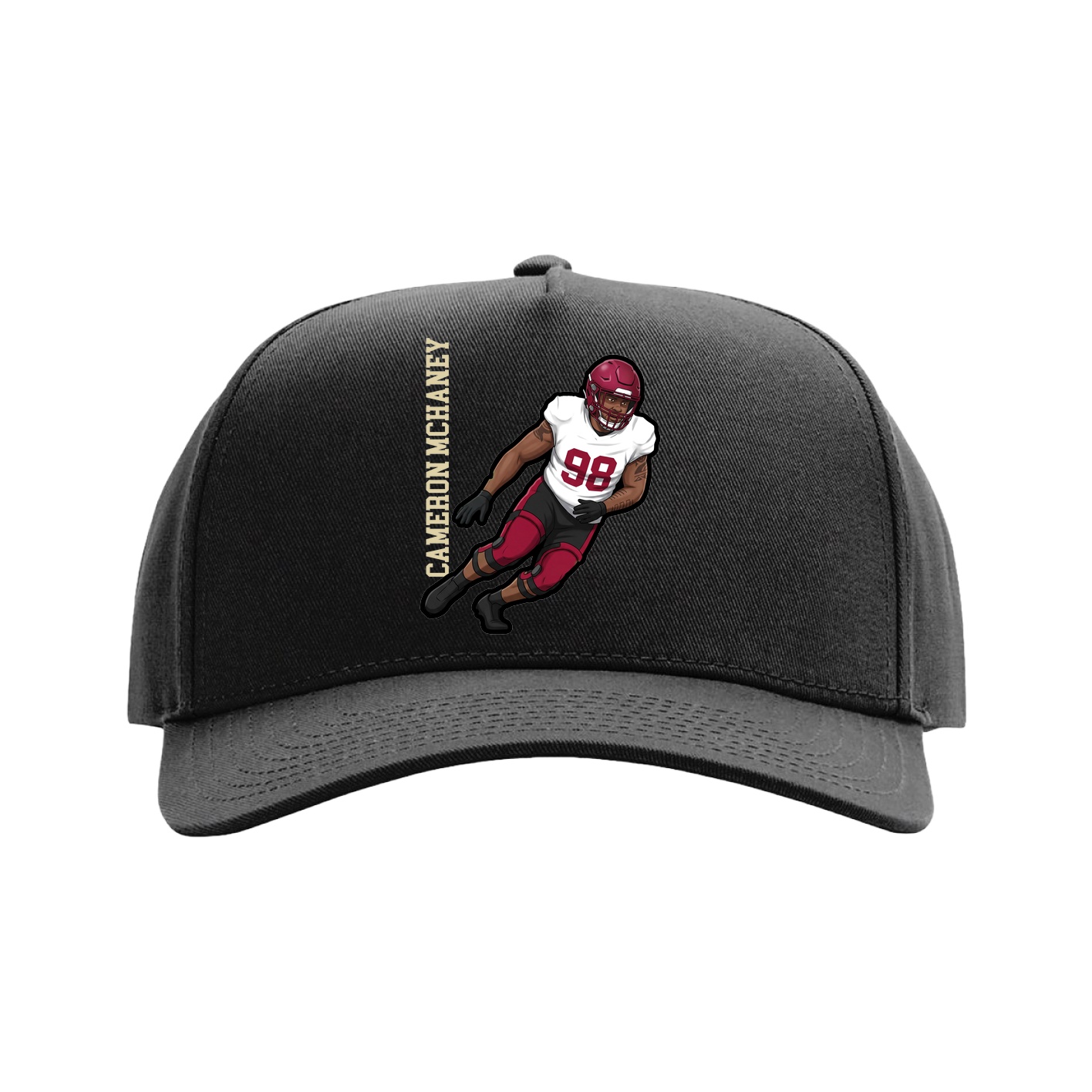Full Fabric Five-Panel Champ Cap — Name Vertical in Black