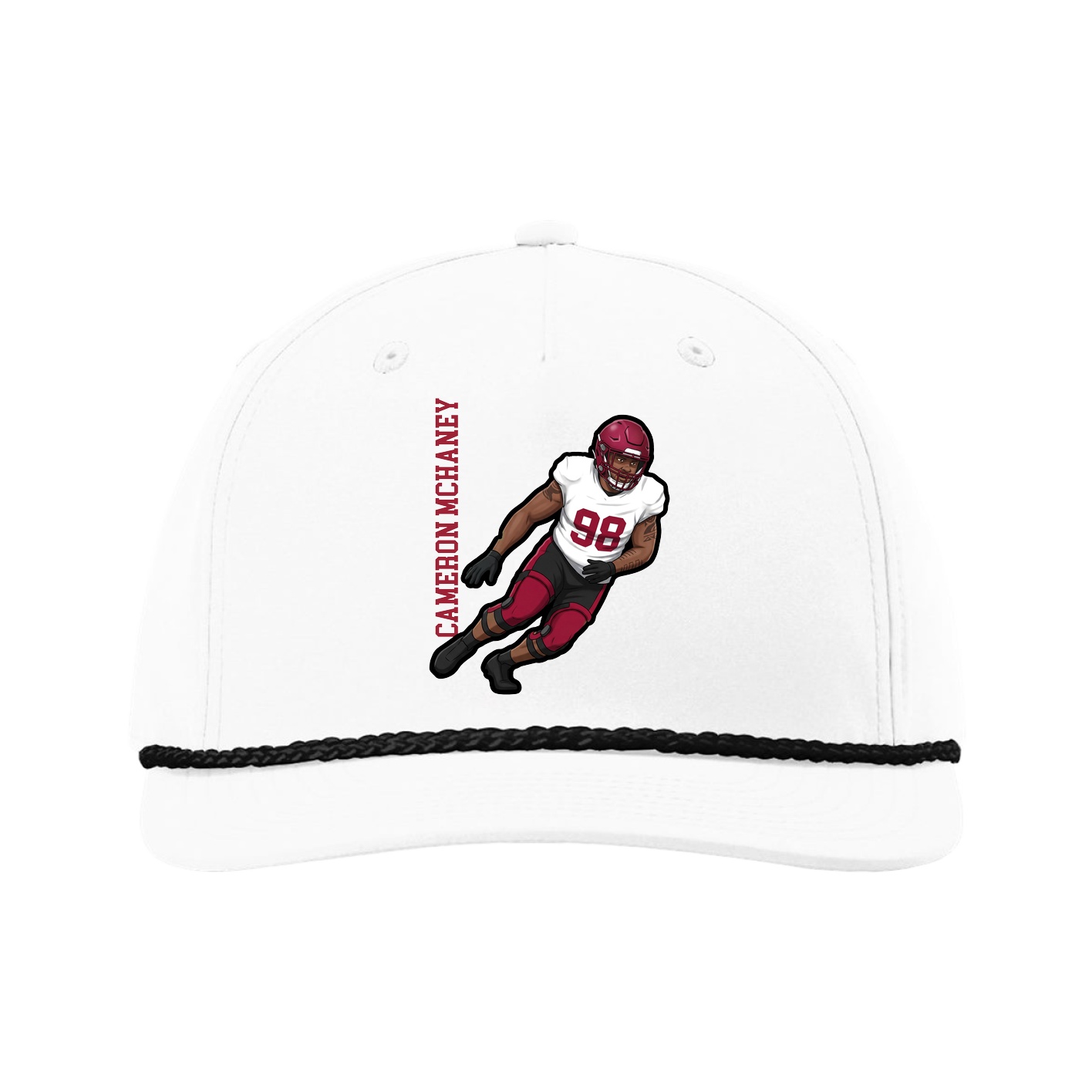 Five-Panel Classic Rope Cap — Name Vertical in White