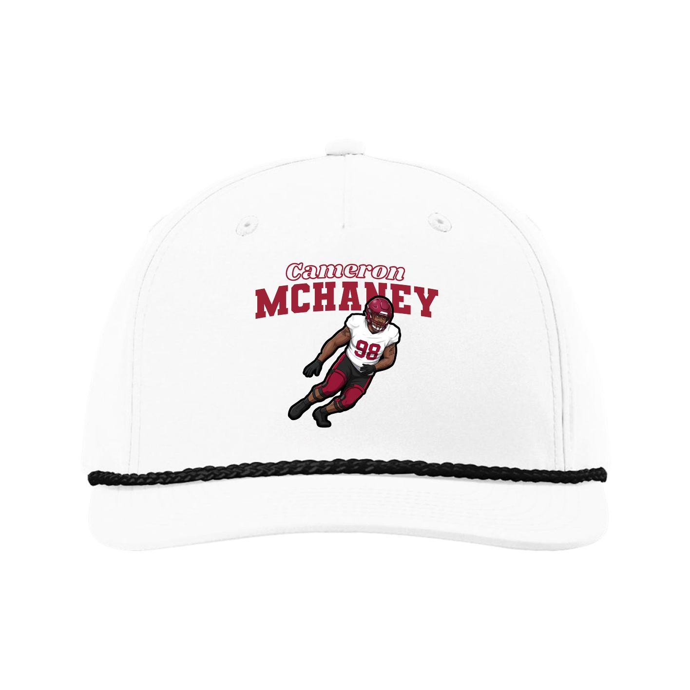 Five-Panel Classic Rope Cap — Name Arch in White