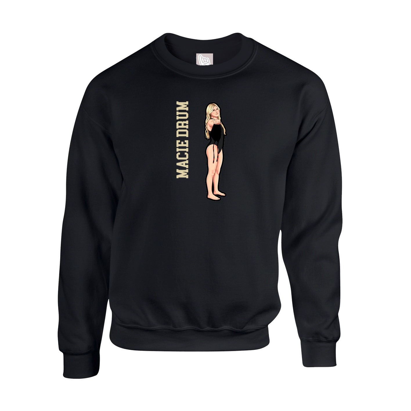 Fleece Crew — Name Vertical in Black
