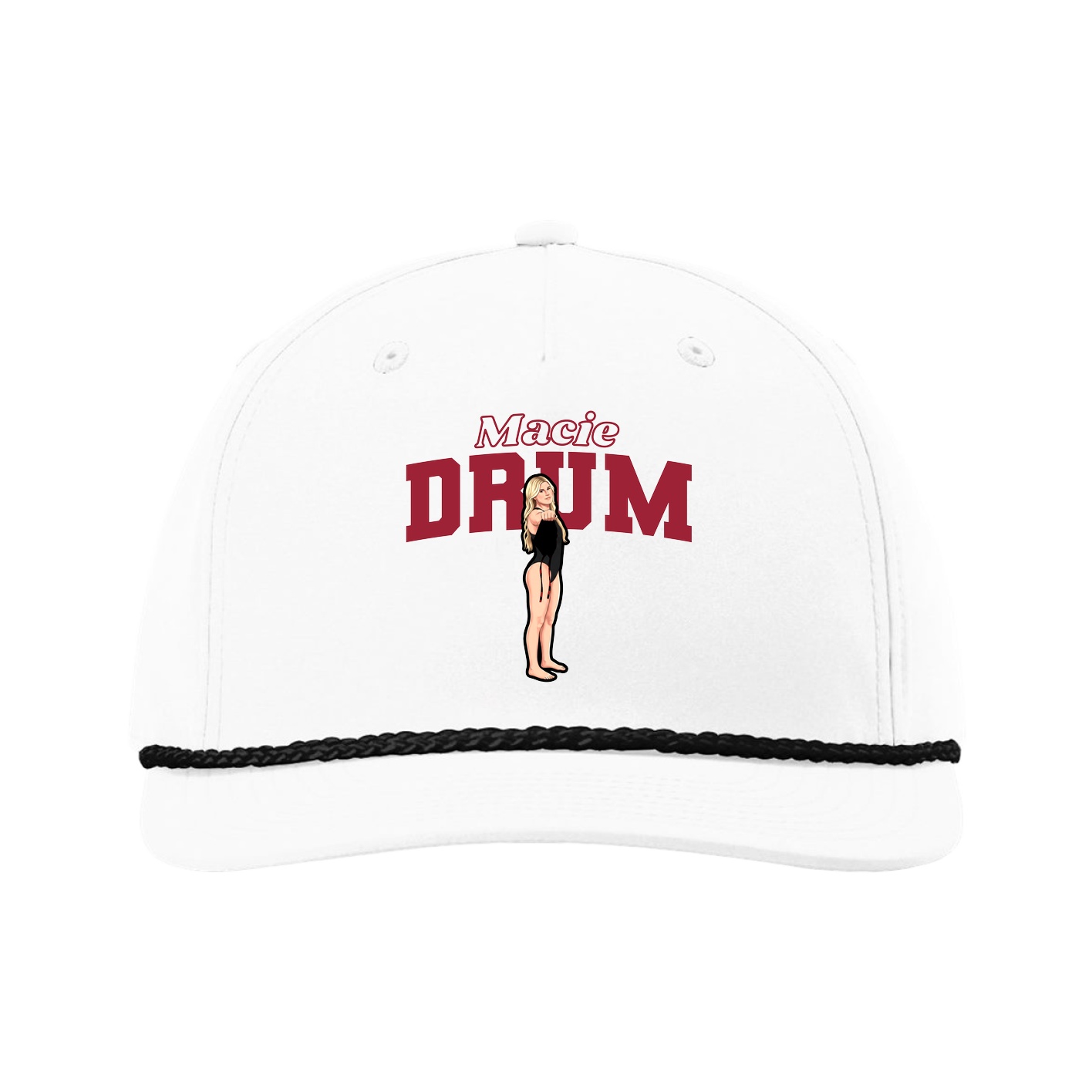 Five-Panel Classic Rope Cap — Name Arch in White