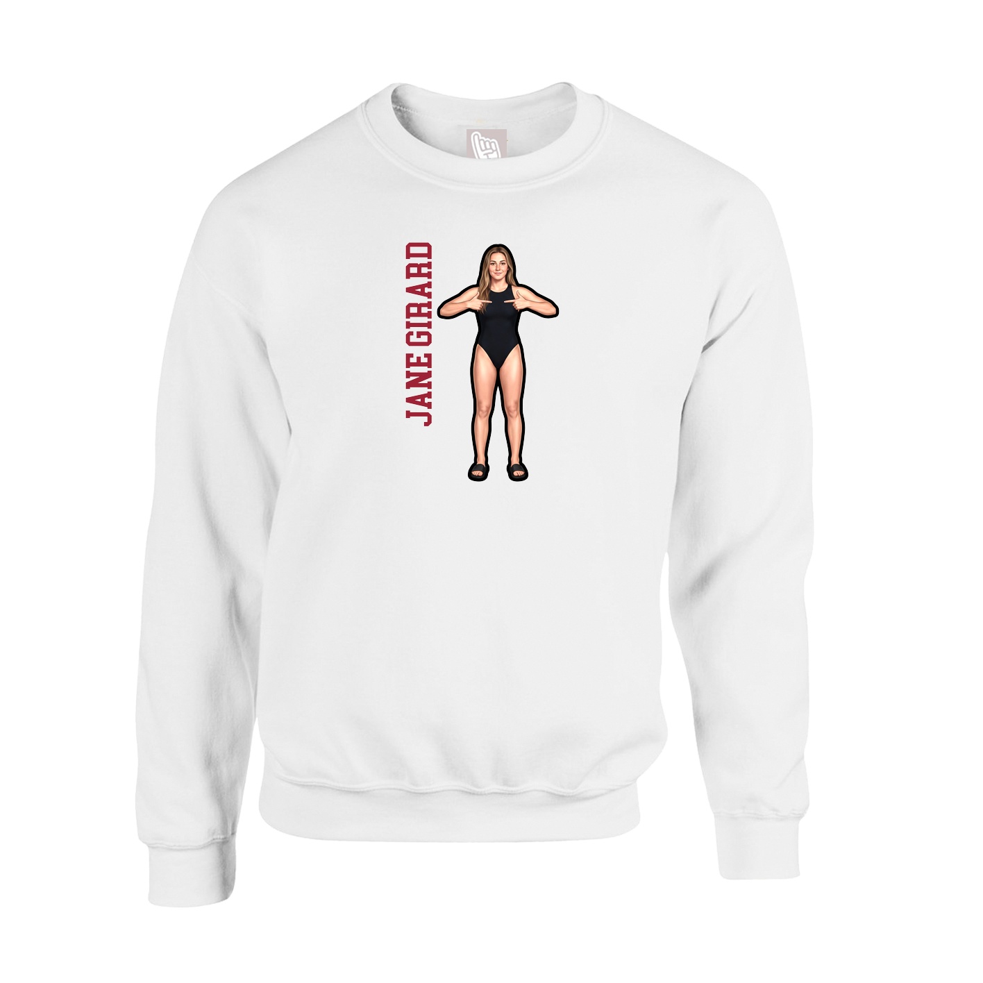 Fleece Crew — Name Vertical in White
