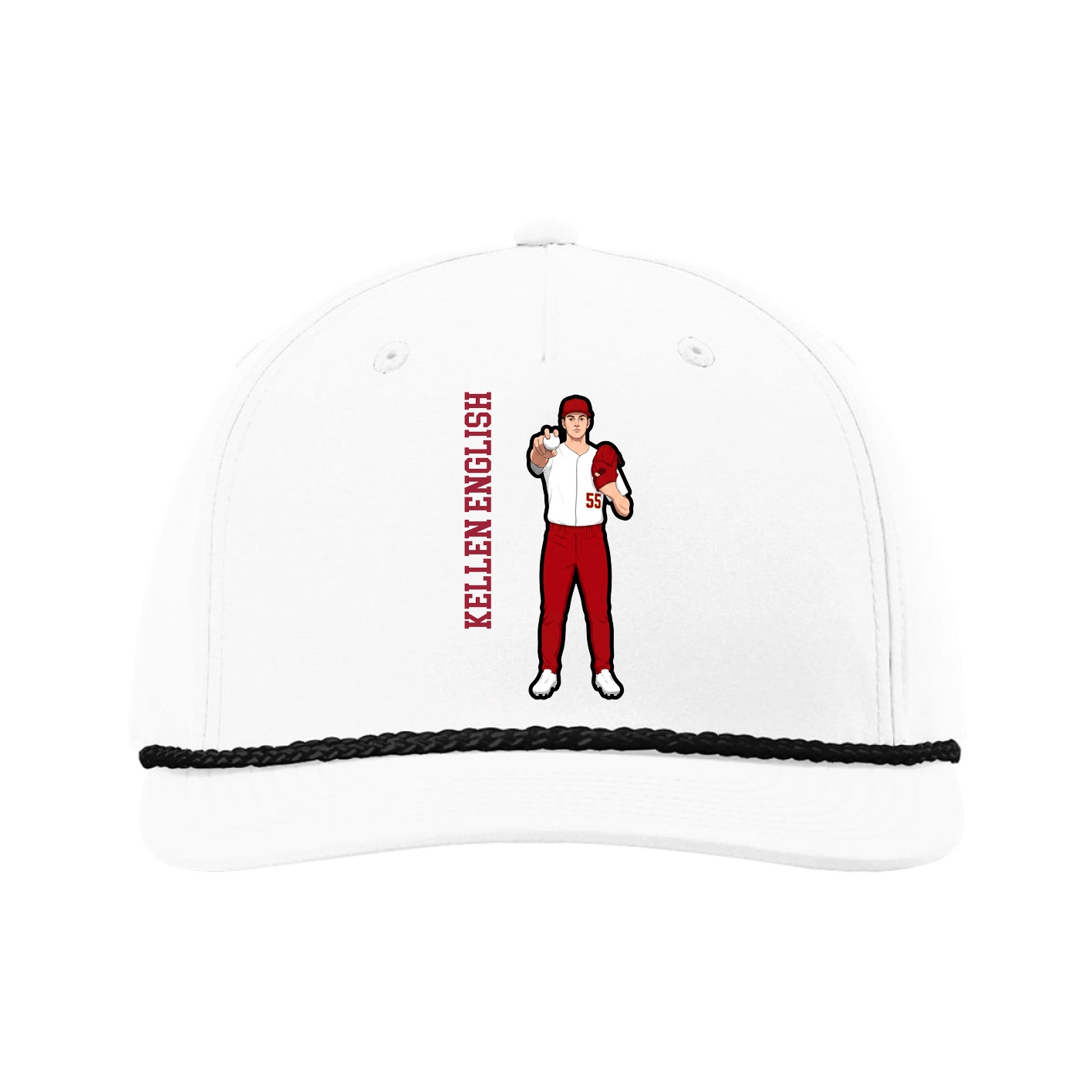 Five-Panel Classic Rope Cap — Name Vertical in White