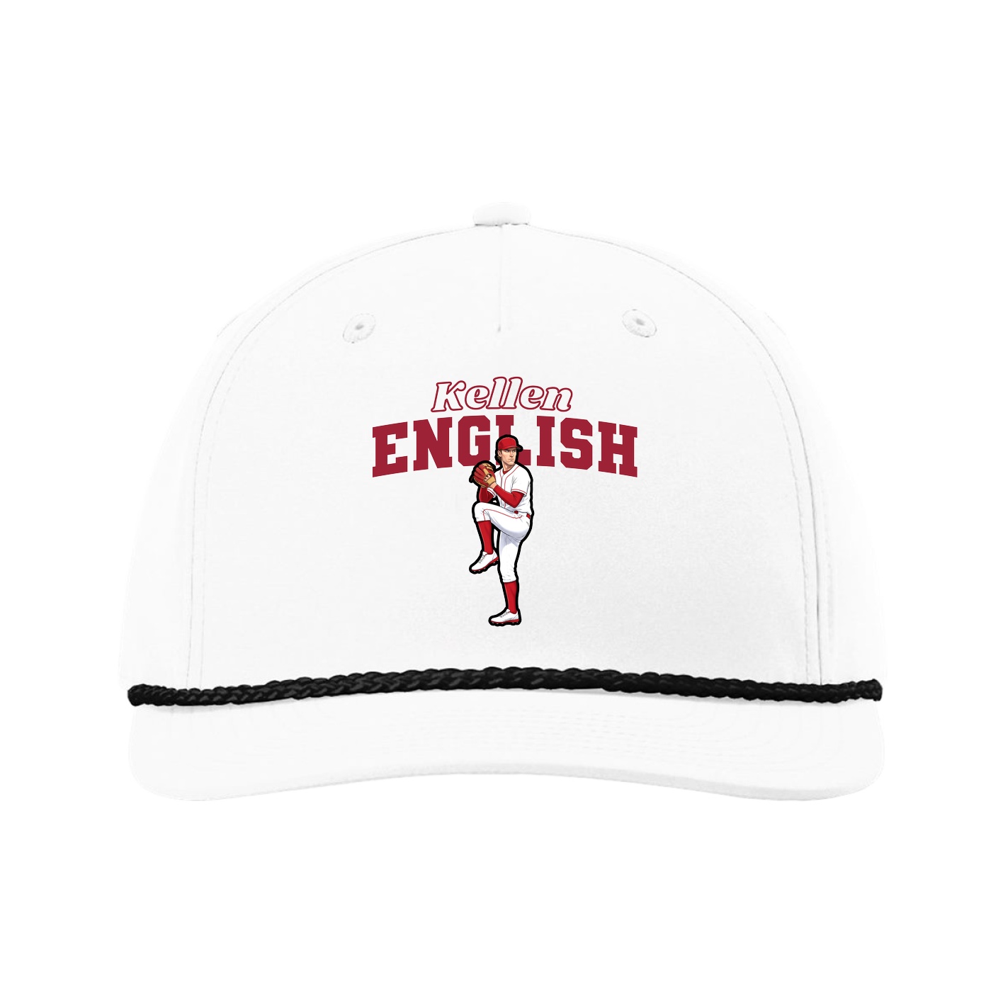 Five-Panel Classic Rope Cap — Name Arch in White
